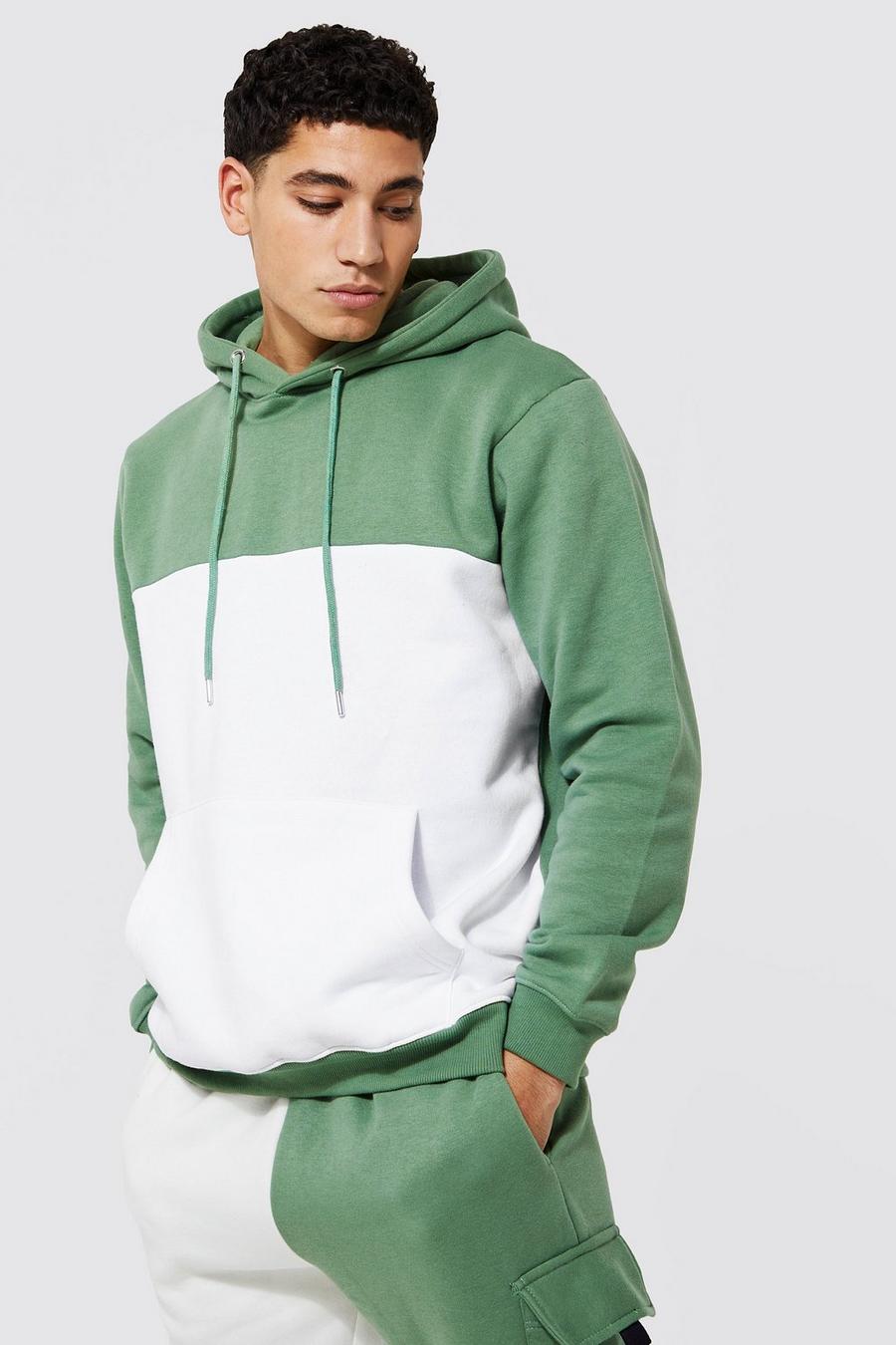 Sage Colour Block Over The Head Hoodie   image number 1