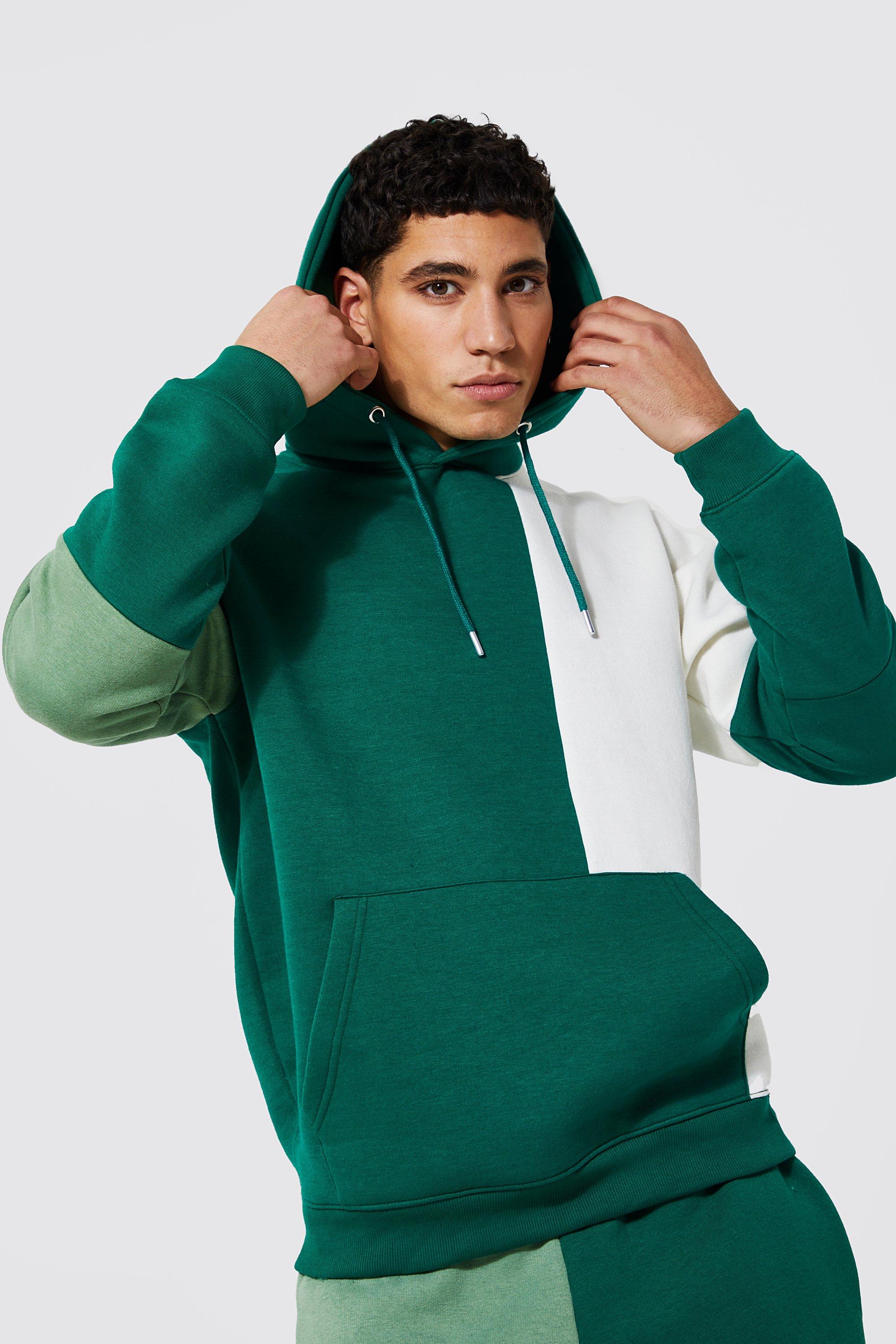 Green Color Block Hoodie 