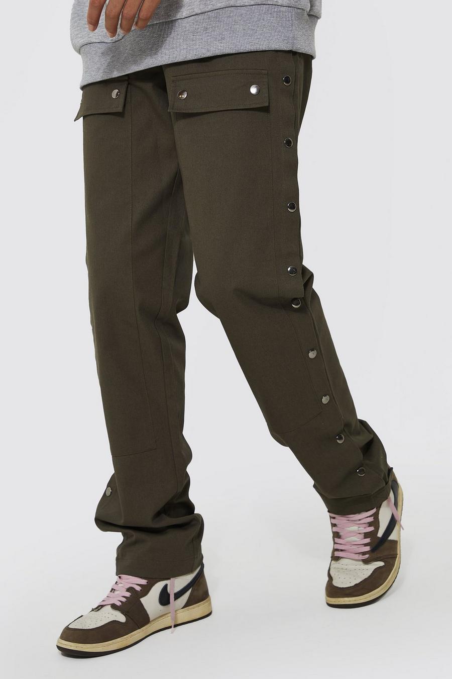 Khaki Tall Stacked Leg Carpenter Detail Trouser