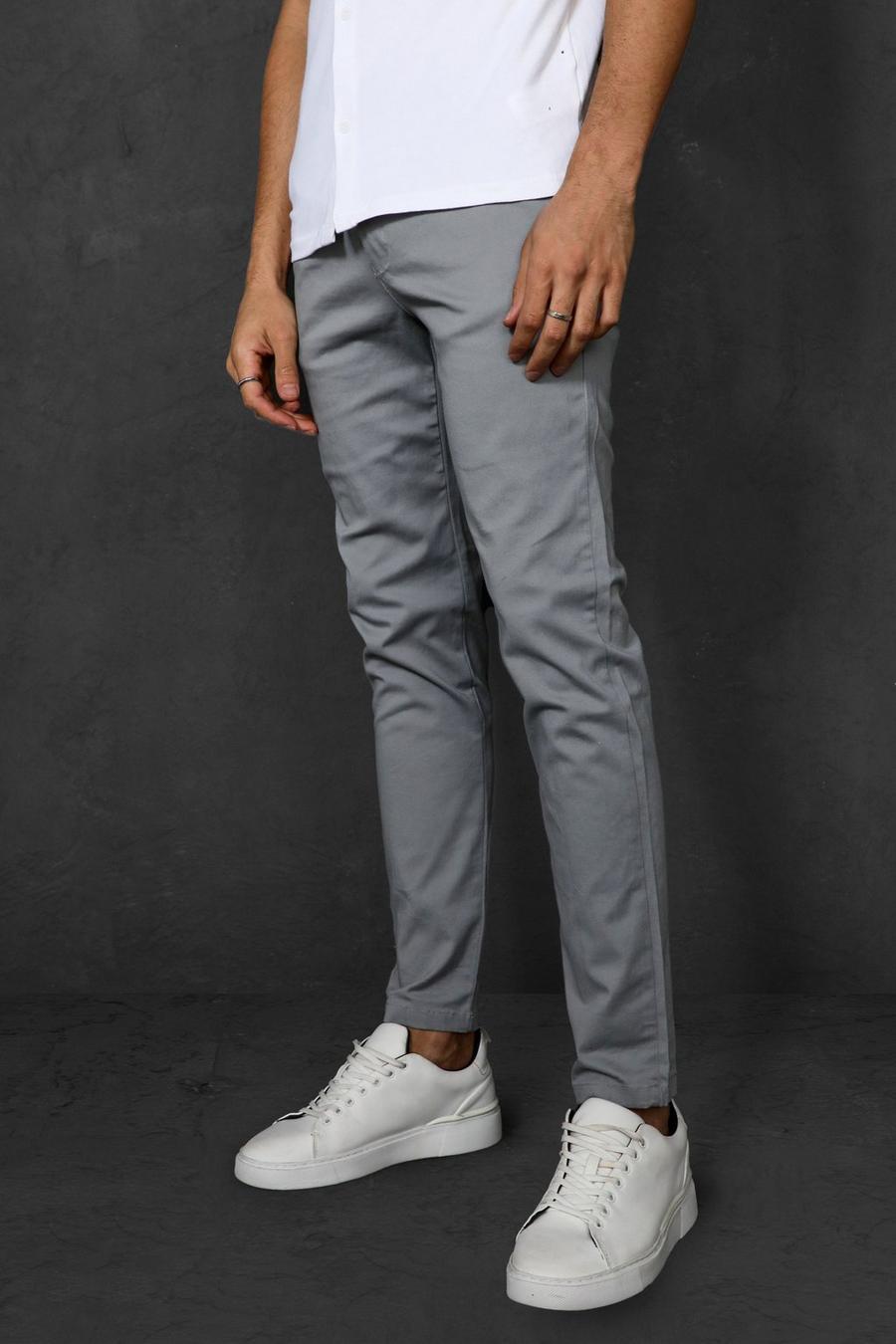 Grey Fixed Waist Stretch Super Skinny Chino Trouser image number 1