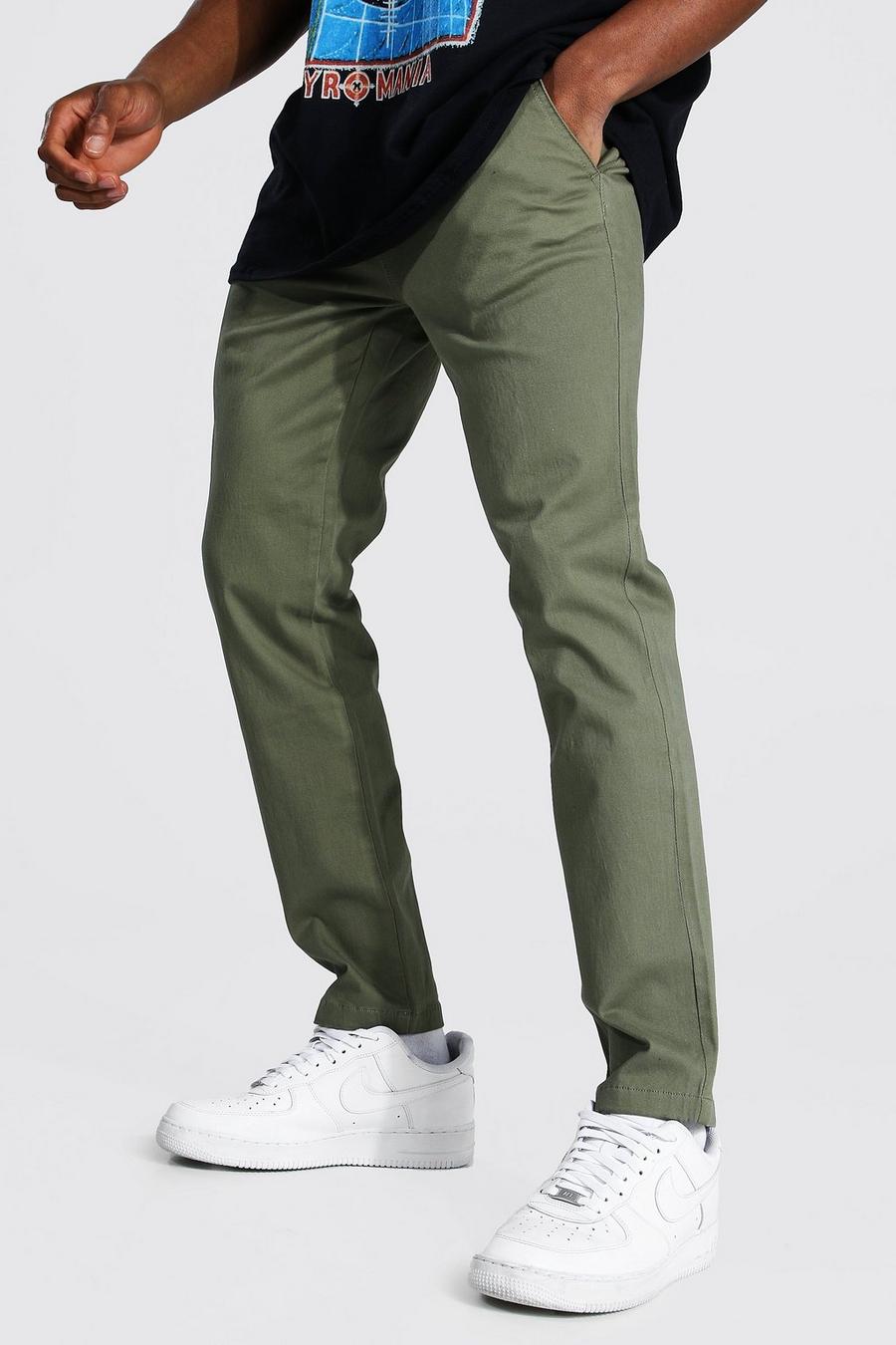 Khaki Chinos i skinny fit med midjeband image number 1