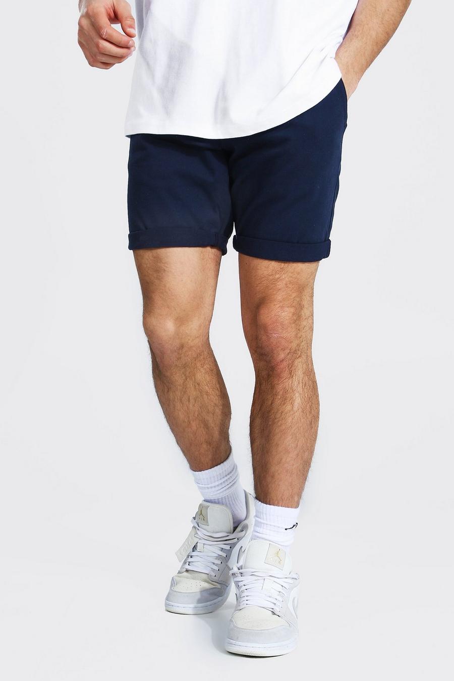 Navy Fixed Waist Stretch Skinny Chino Short image number 1