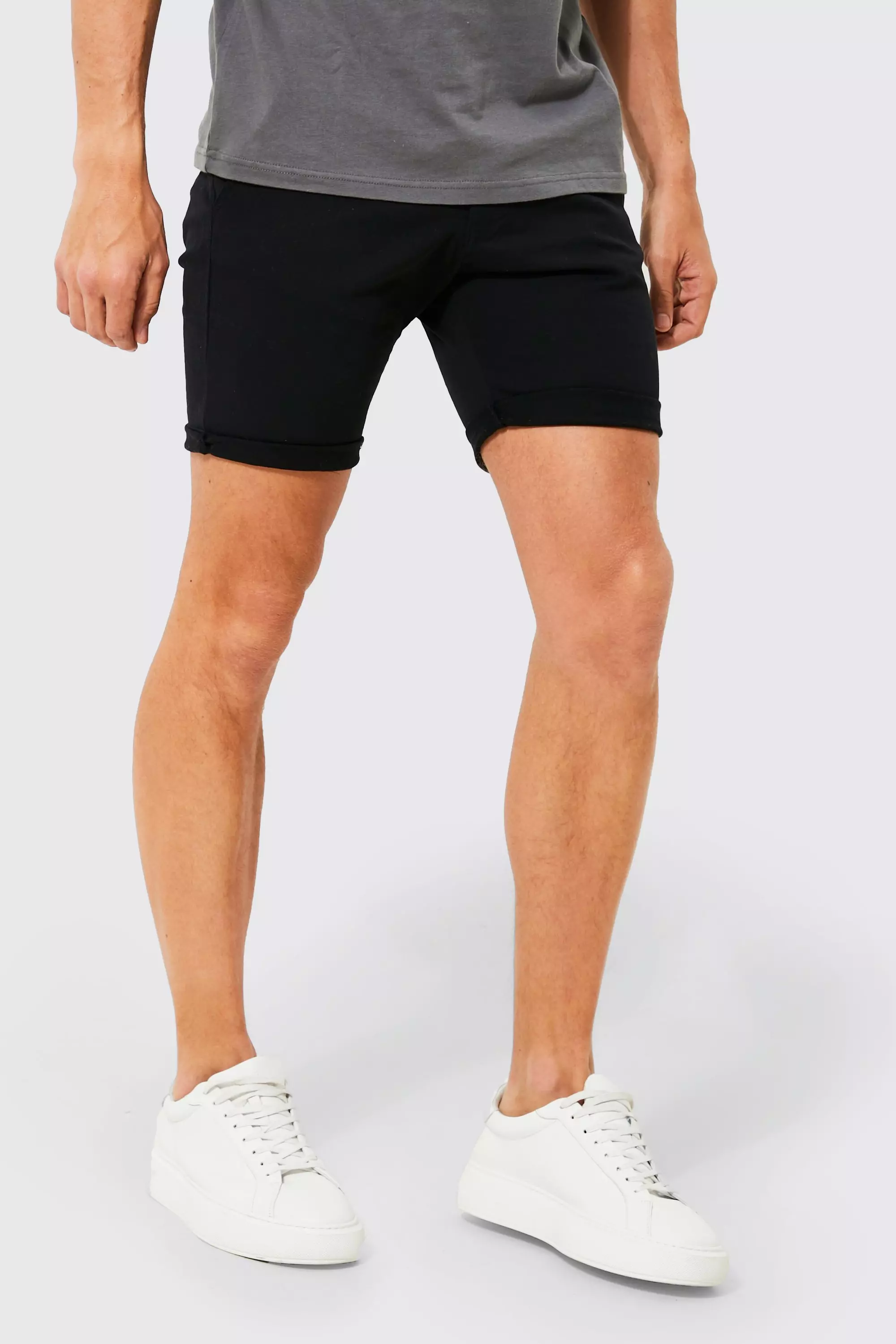 ASOS DESIGN skinny chino shorts in black