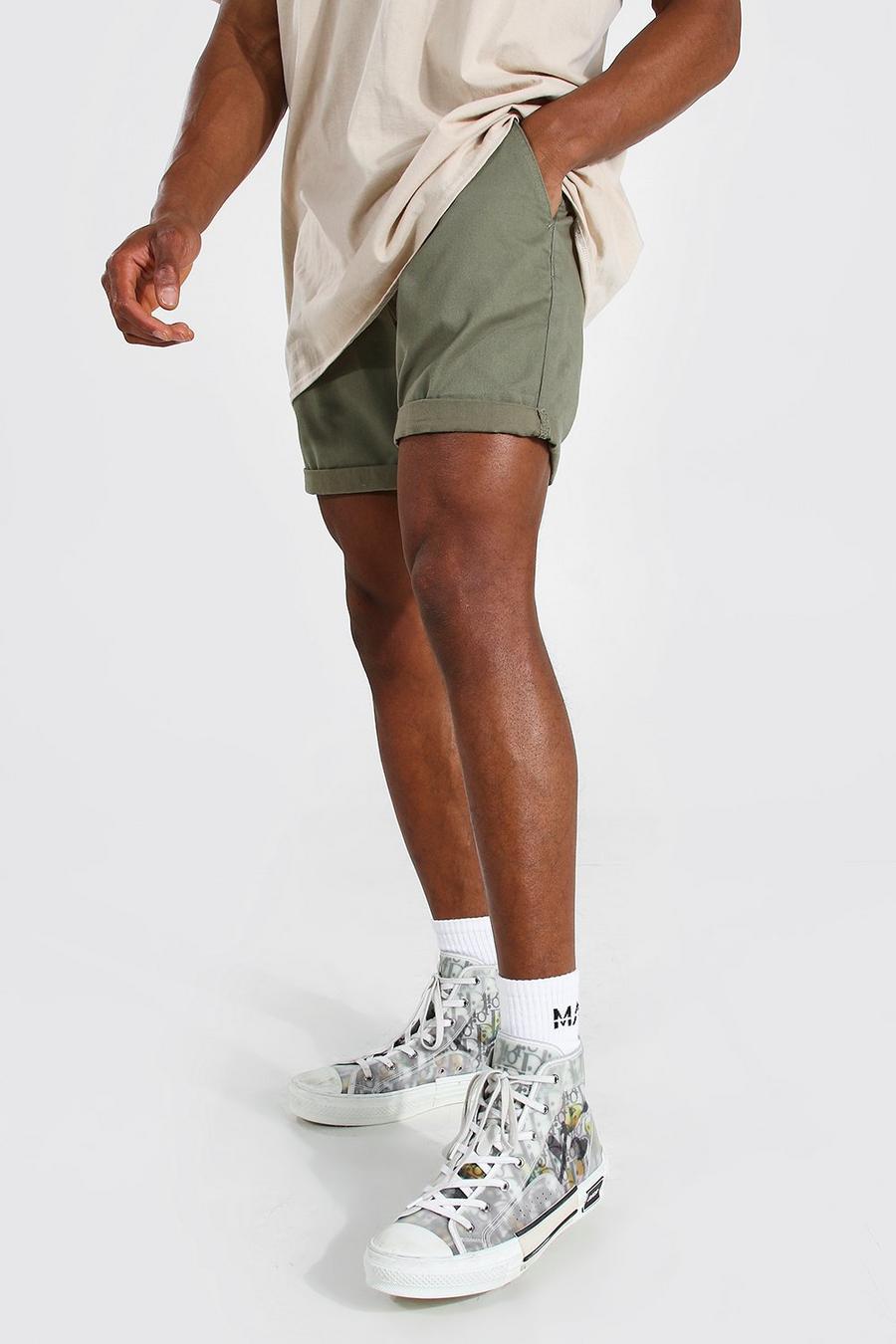 Pantaloncini Chino Slim Fit in Stretch con vita fissa, Khaki image number 1