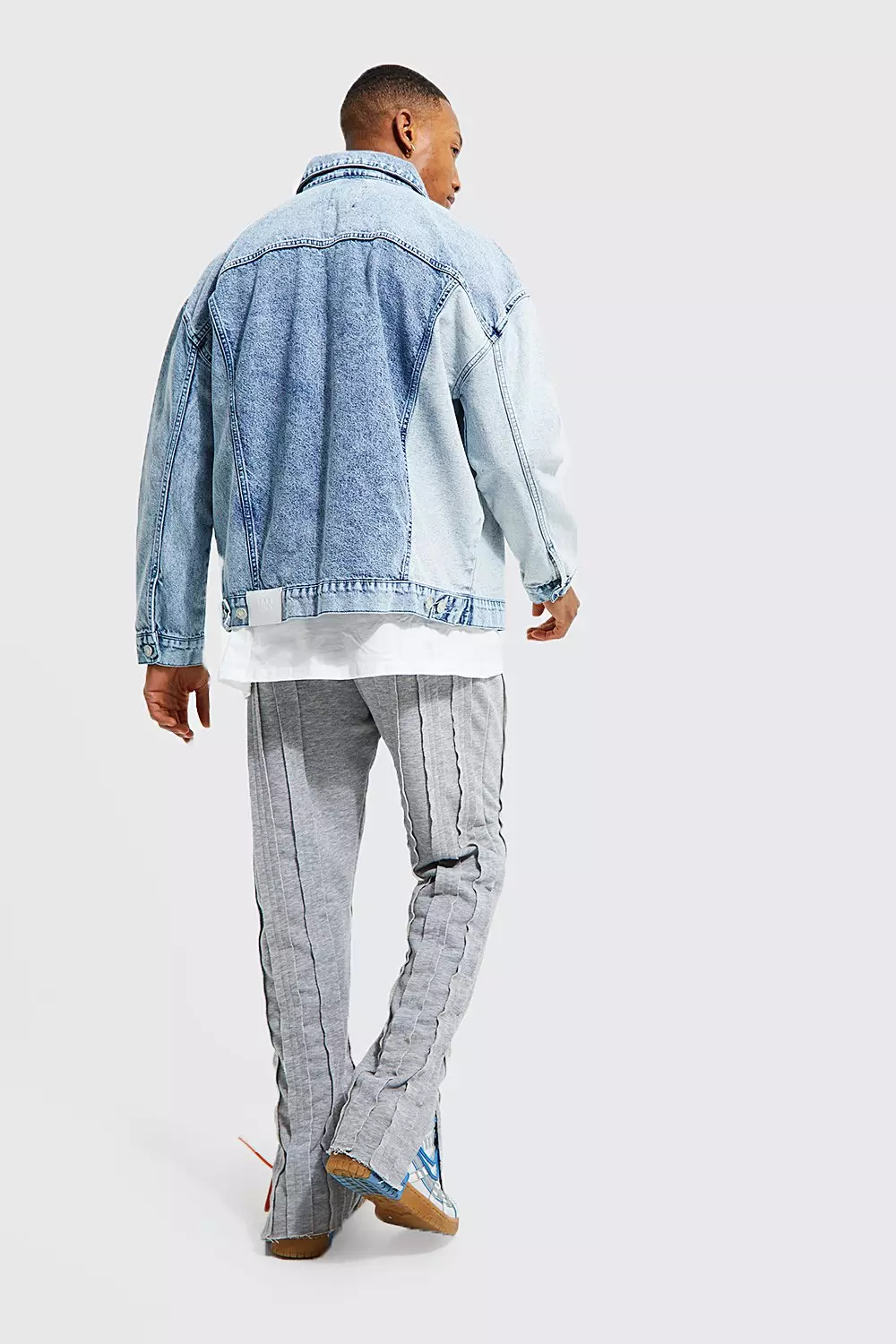 boohoo Mens Oversized Patchwork Denim Cagoule - Blue M