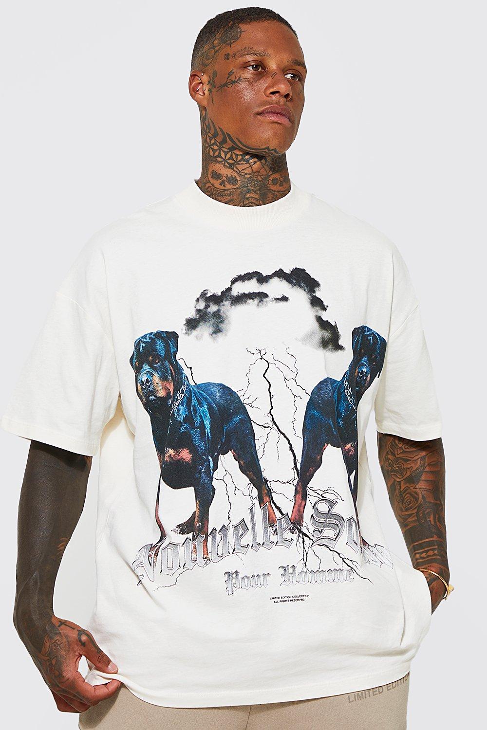 Oversized Rottweiler Graphic Print T shirt