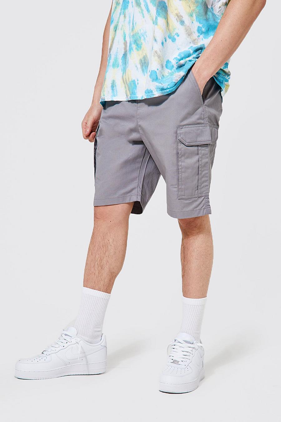 Charcoal Cargo Shorts Met Elastische Taille Band image number 1