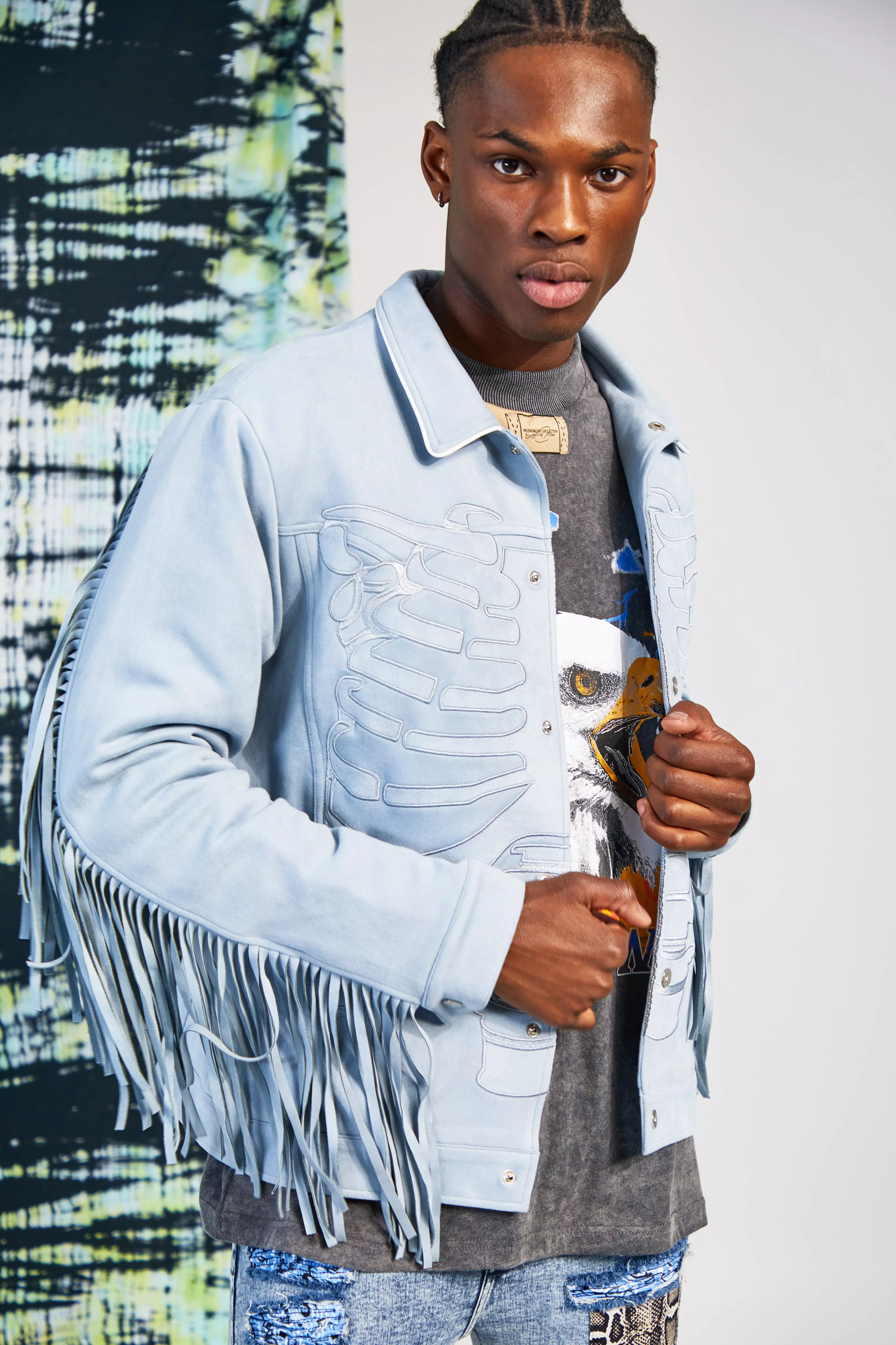 Mens denim 2025 fringe jacket