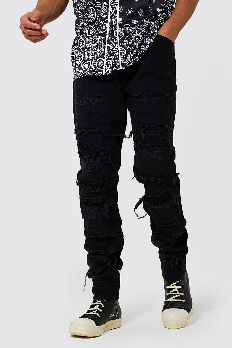 Washed black Tall Distressed Slim Fit Frayed Jean image number 1