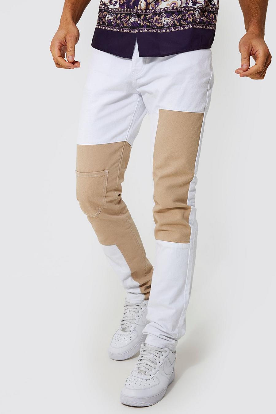 Stone beige Tall - Jeans i slim fit med patchwork image number 1
