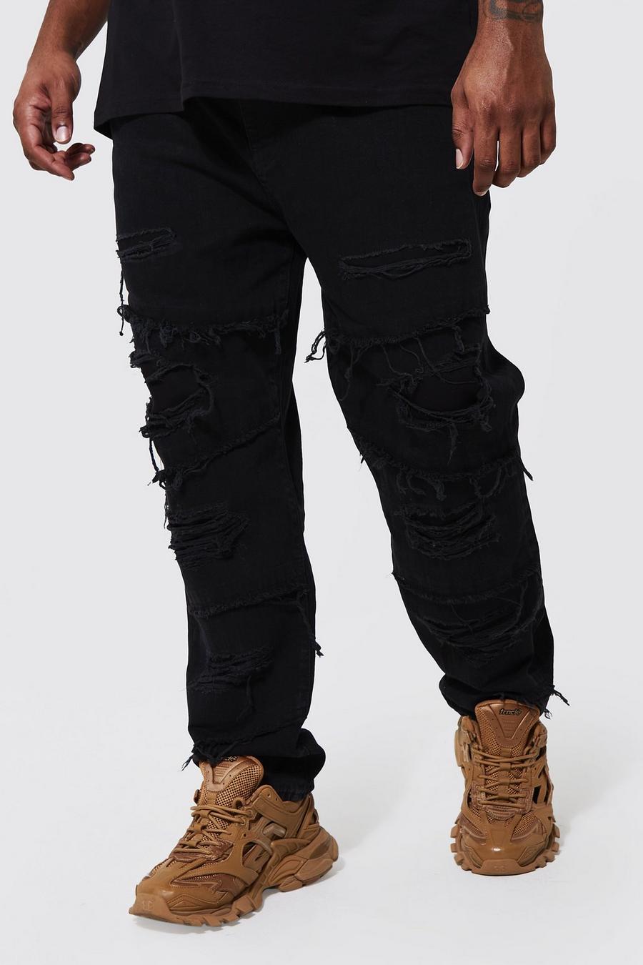 Washed black Plus Distressed Frayed Slim Fit Jean image number 1