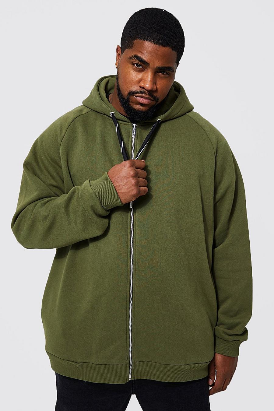 Sage green Plus Zip Through Hoodie With Wide Drawcords