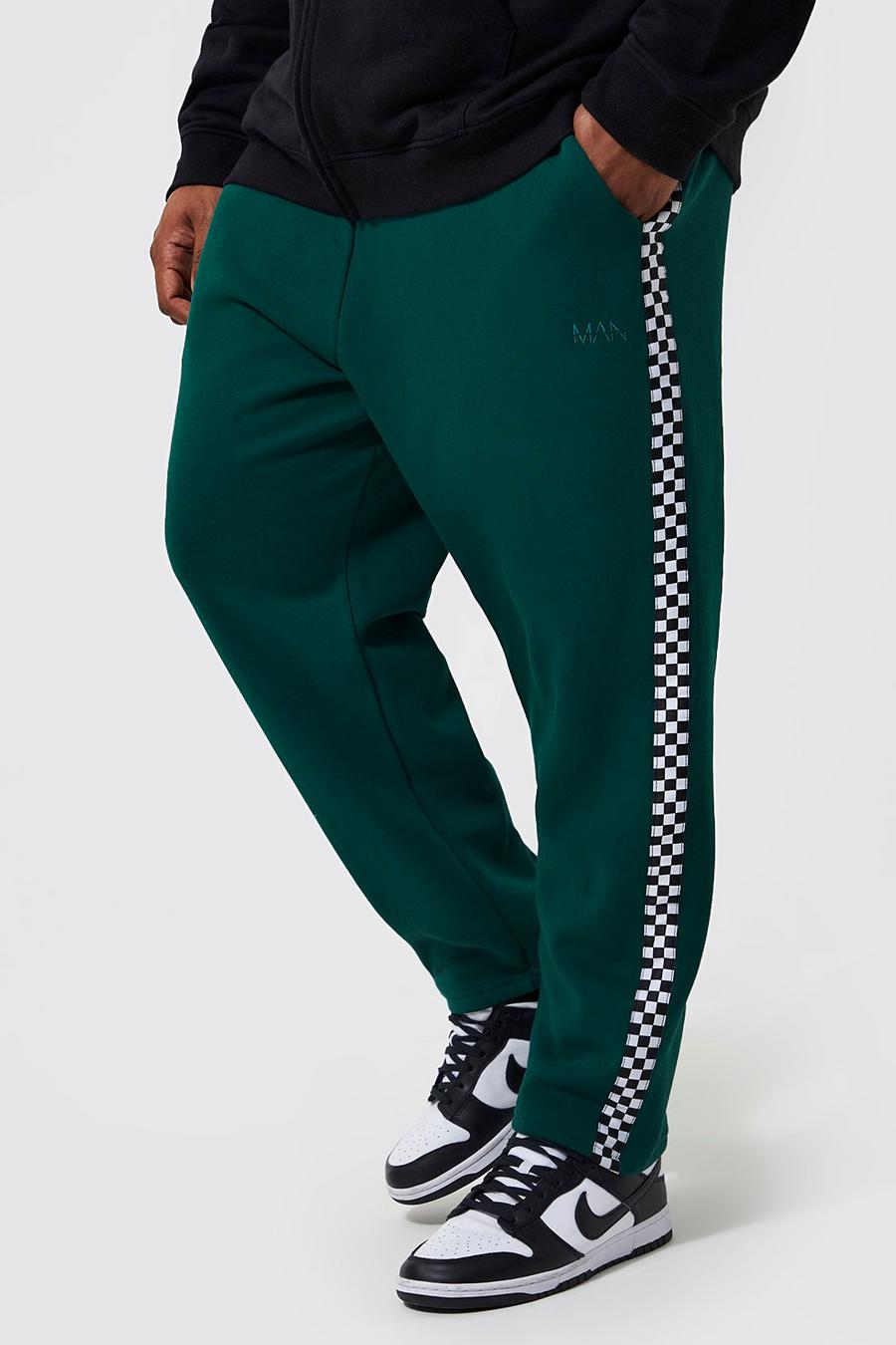 Pantaloni tuta Plus Size affusolati con striscia laterale a scacchi, Dark green image number 1