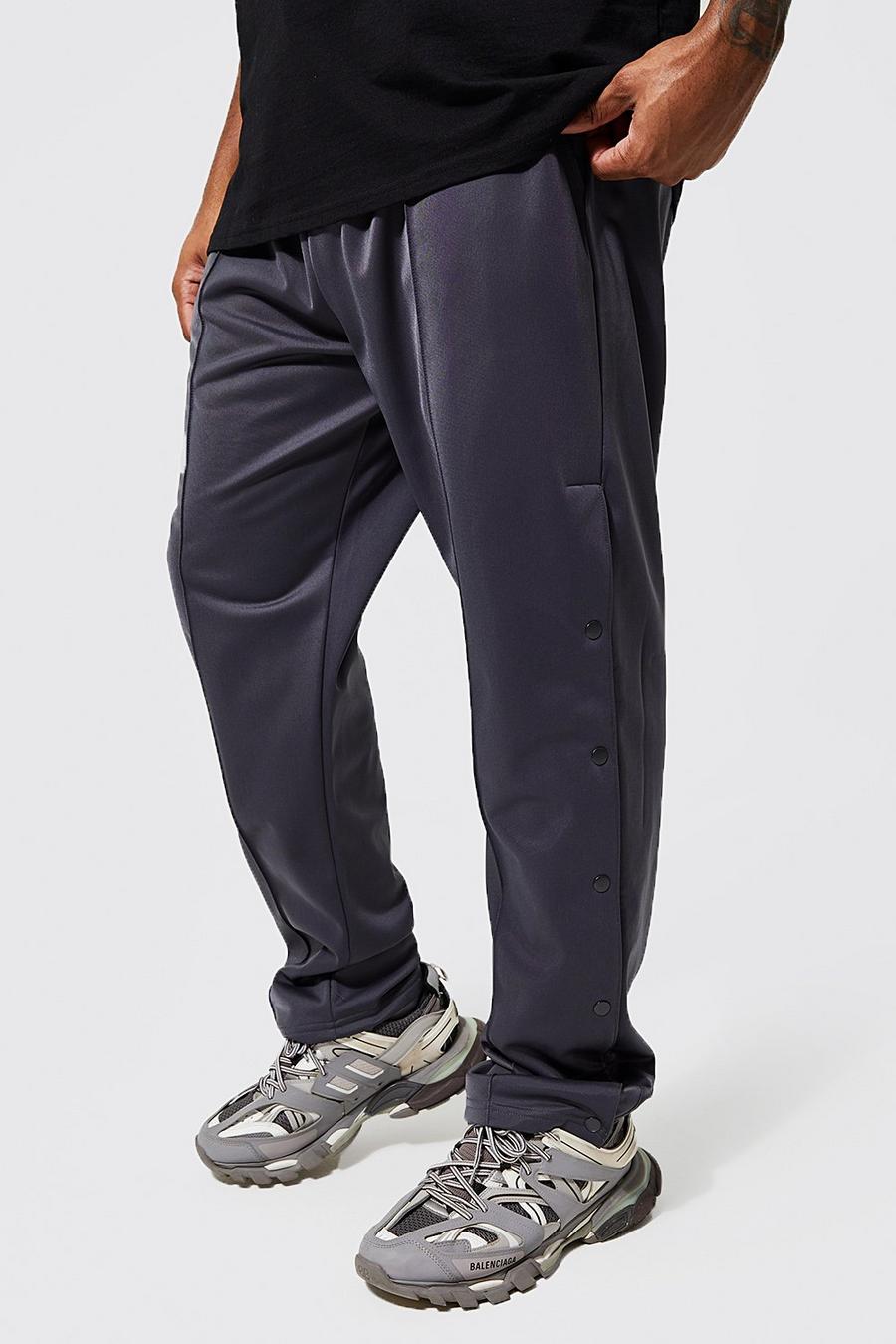 Charcoal grey Plus Regular Fit Tricot Popper Jogger