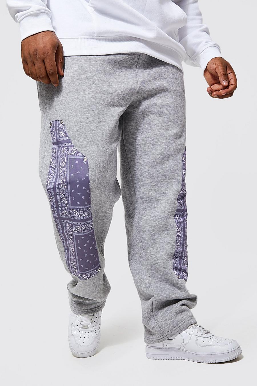 Pantaloni tuta Plus Size in fantasia a bandana con pannelli stile lavoro, Grey gris