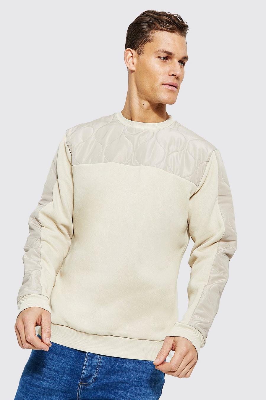 Sand beige Tall - Sweatshirt med quiltade paneler image number 1