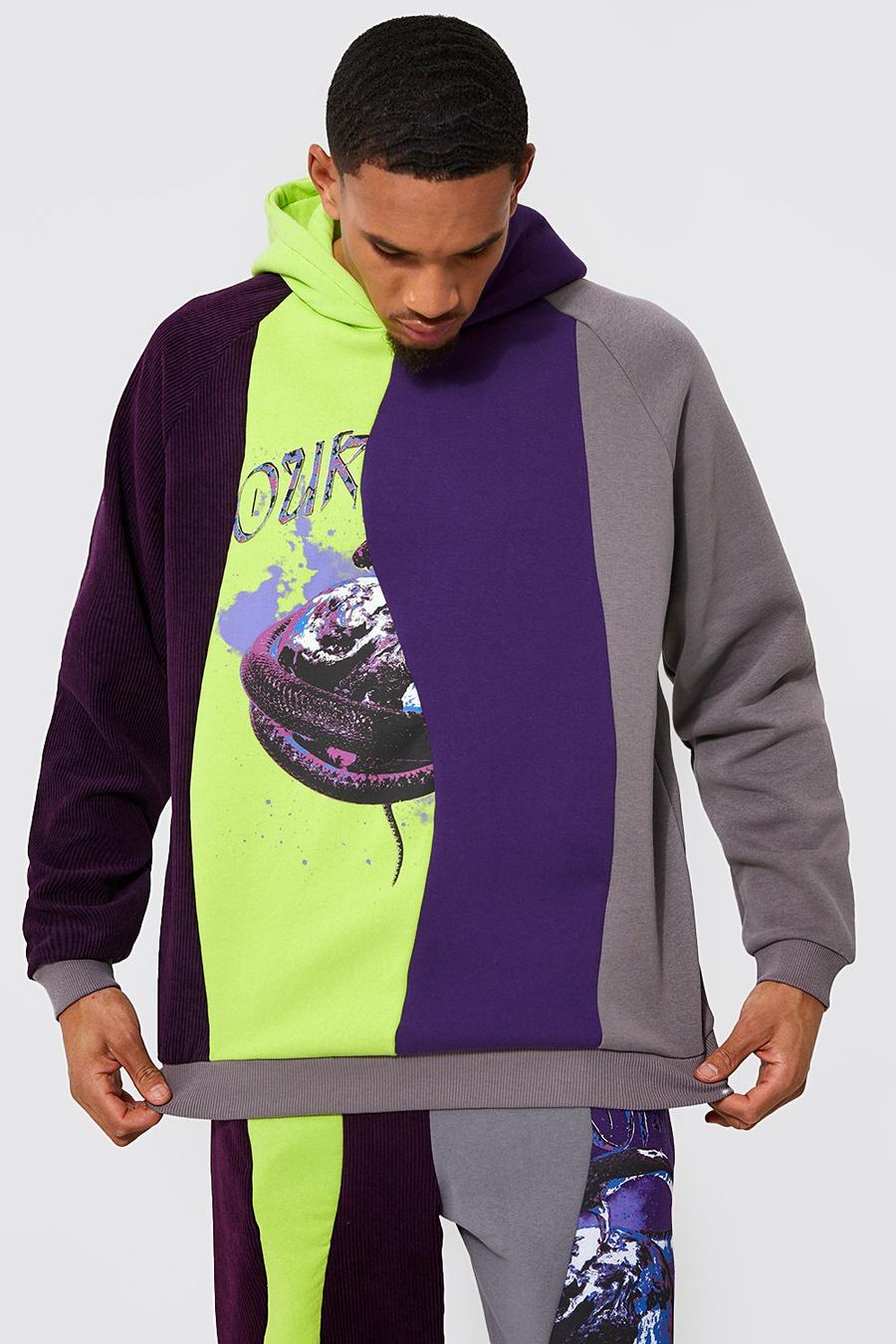 Grey Tall Oversized Spliced Jersey Graphic Hoodie image number 1