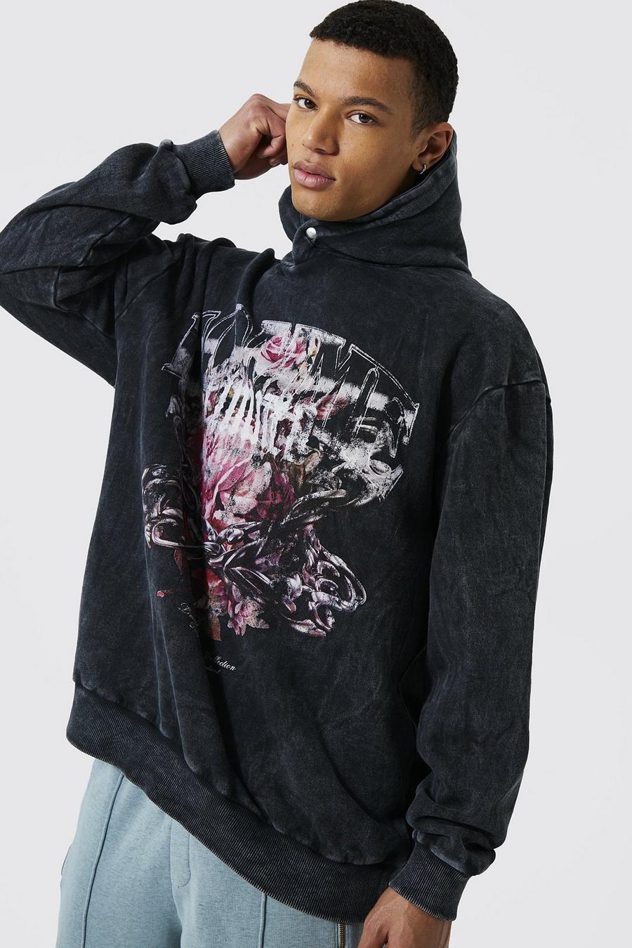 Charcoal grey Tall Oversized Heavyweight Graphic Hoodie