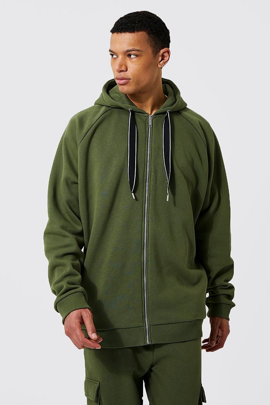 Sage Tall Oversized Zip Through Hoodie With Wide Drawcords image number 1