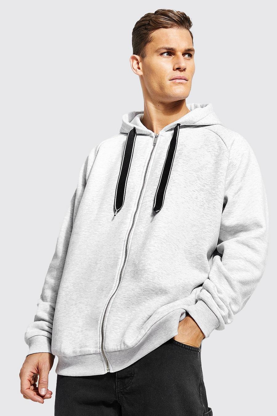 Ash grey Tall Oversized Zip Through Hoodie With Wide Drawcords image number 1