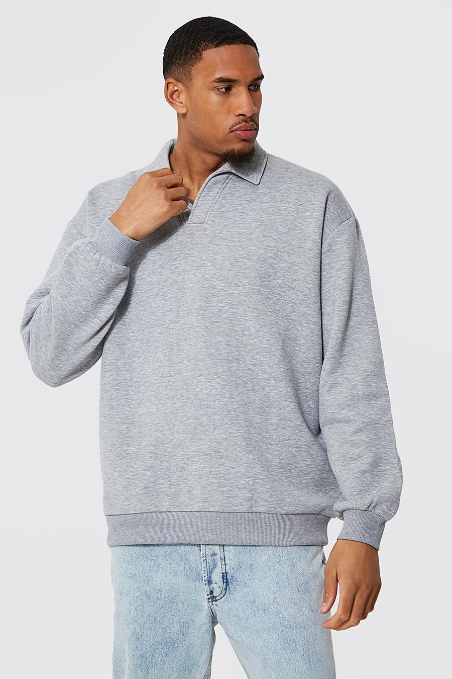 Grey marl grå Tall - Sweatshirt med bowlingkrage image number 1