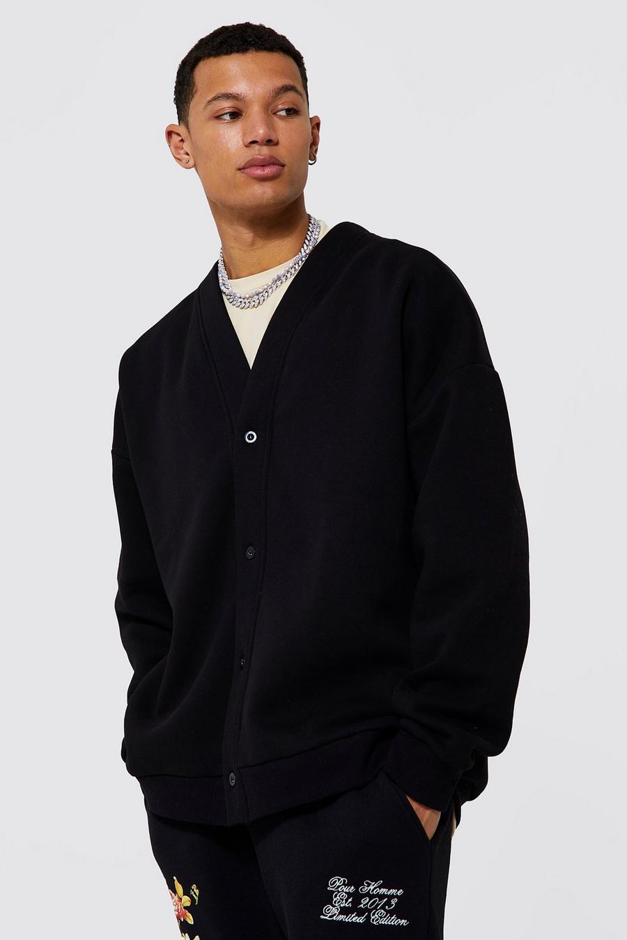 Black Tall Oversized Jersey Cardigan image number 1