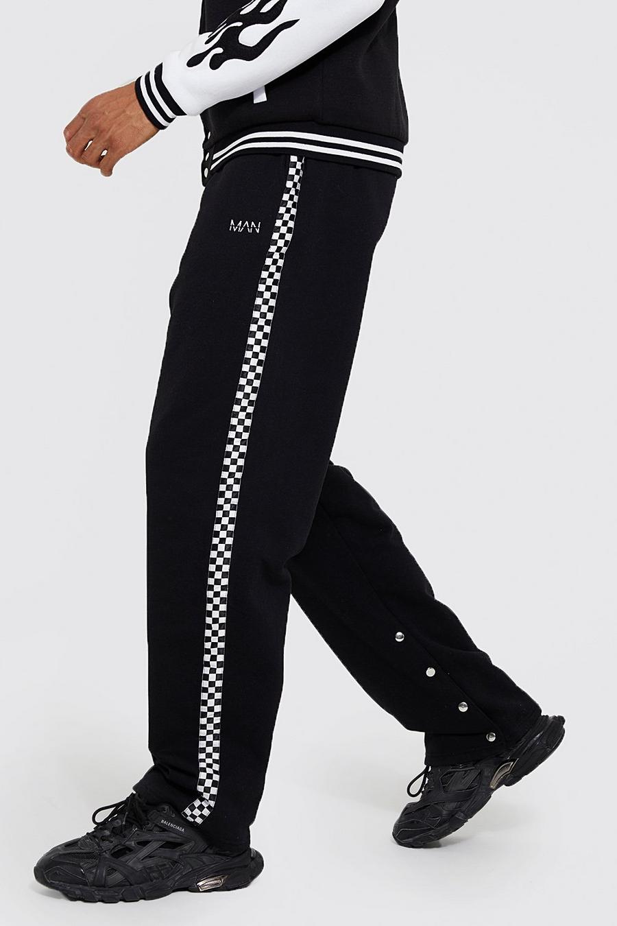 Black Tall Wide Leg Checkerboard Tape Popper Jogger image number 1