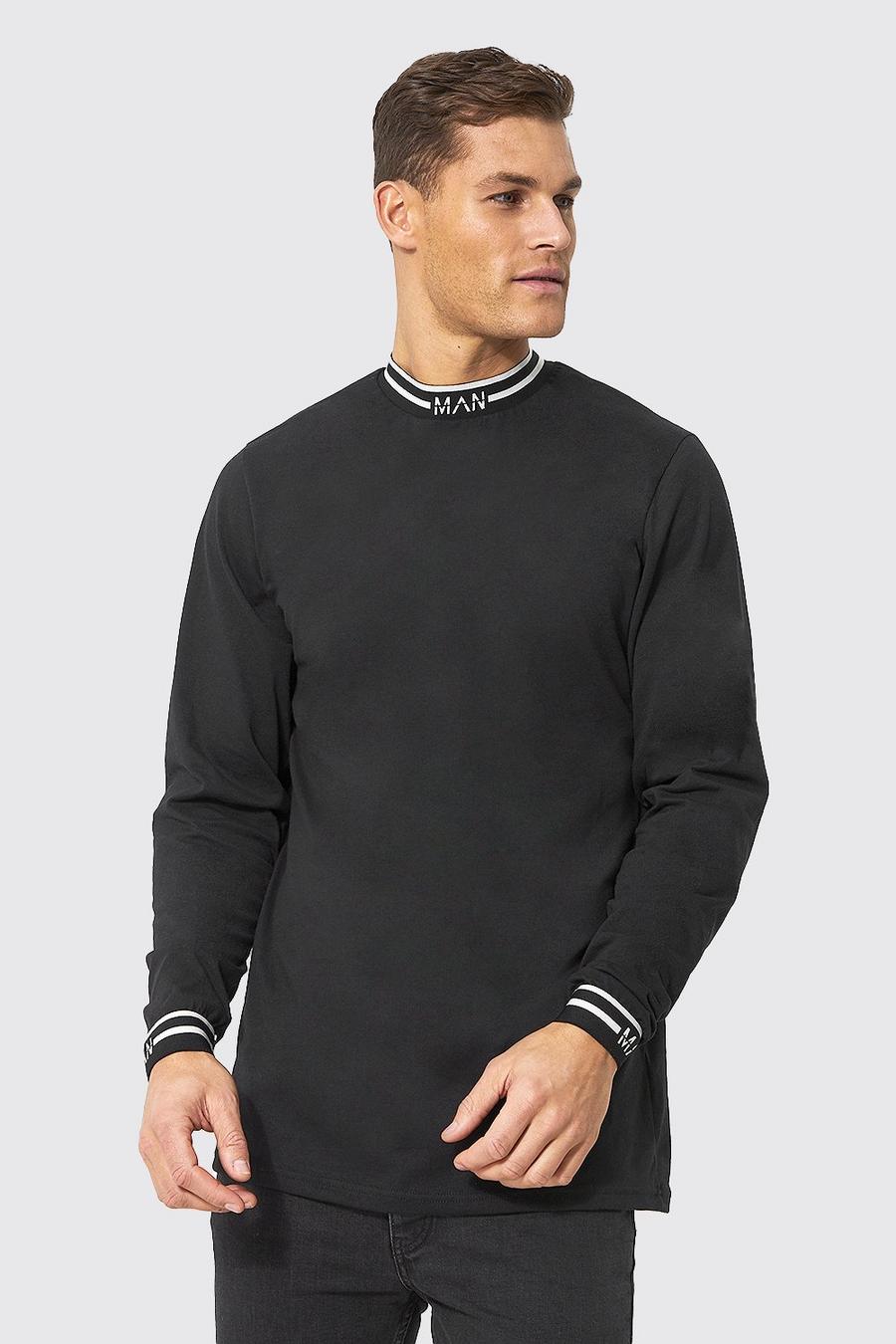 Tall langes geripptes Man T-Shirt, Black noir image number 1