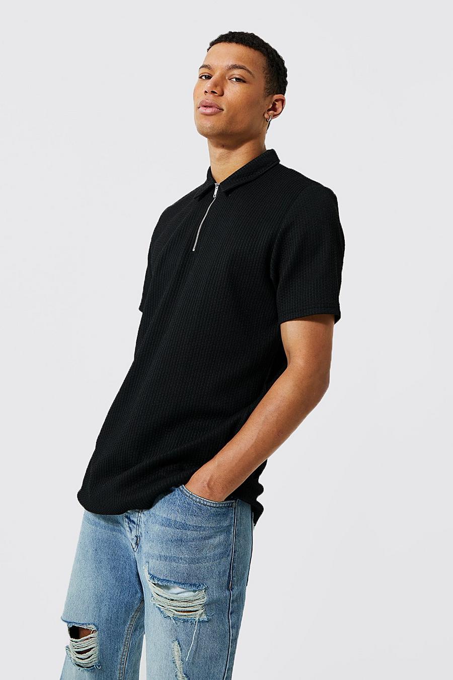 Black Tall Jacquard Zip Polo image number 1