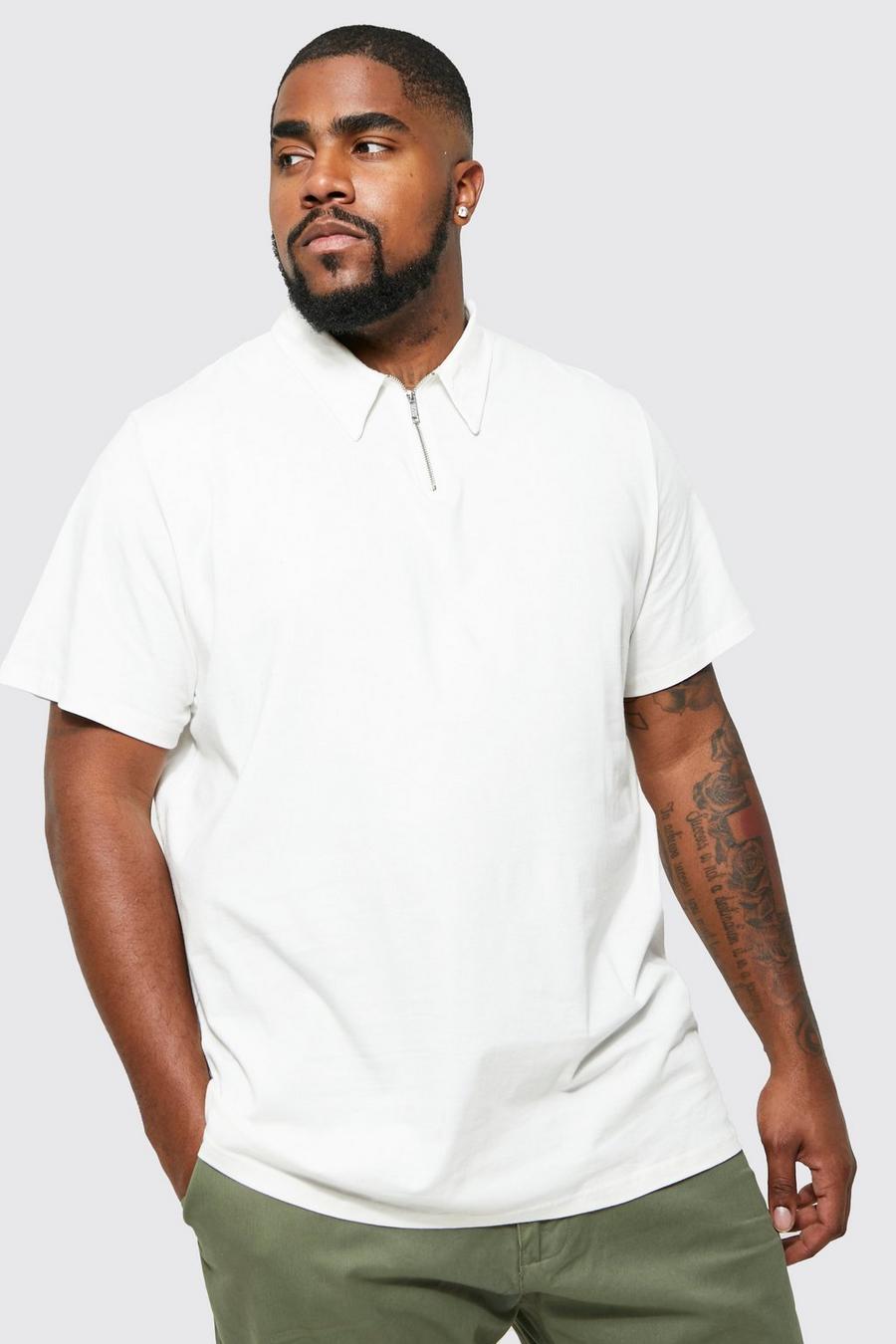 שמנת white חולצת פולו פרימיום צמודה עם רוכסן, מידות גדולות 