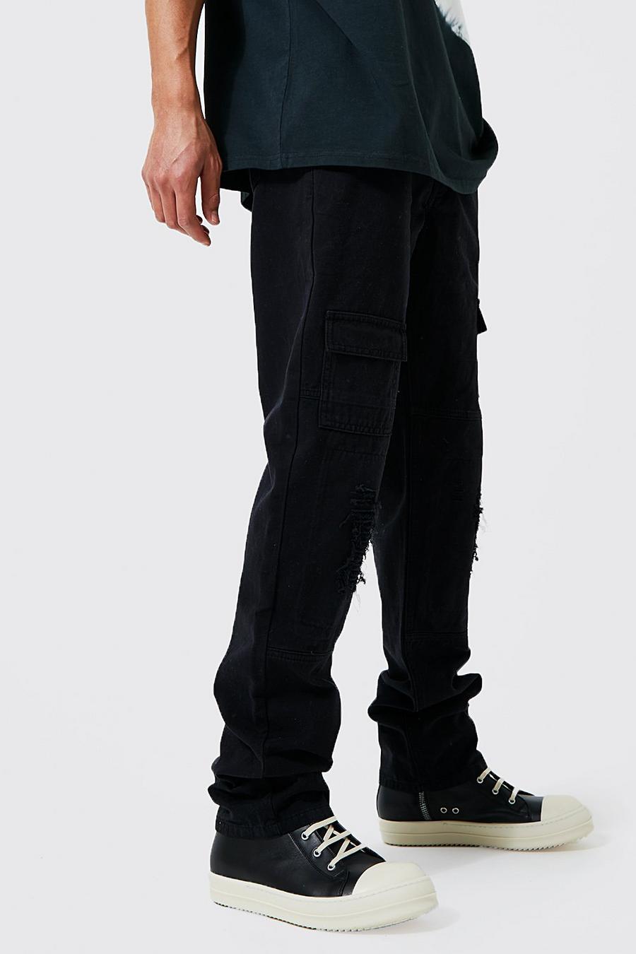 Pantaloni Cargo Tall dritti con smagliature, Black nero