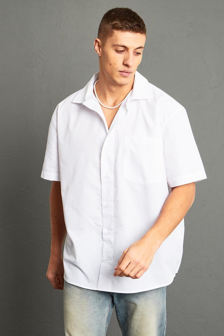 White Short Sleeve Oversized Poplin Shirt image number 1