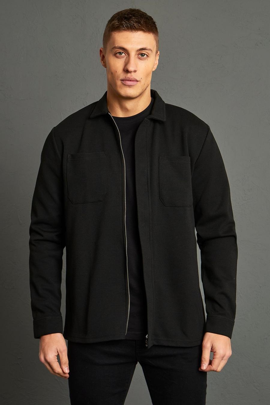 Black Fluid Viscose & Wool Zip-up Jacket 