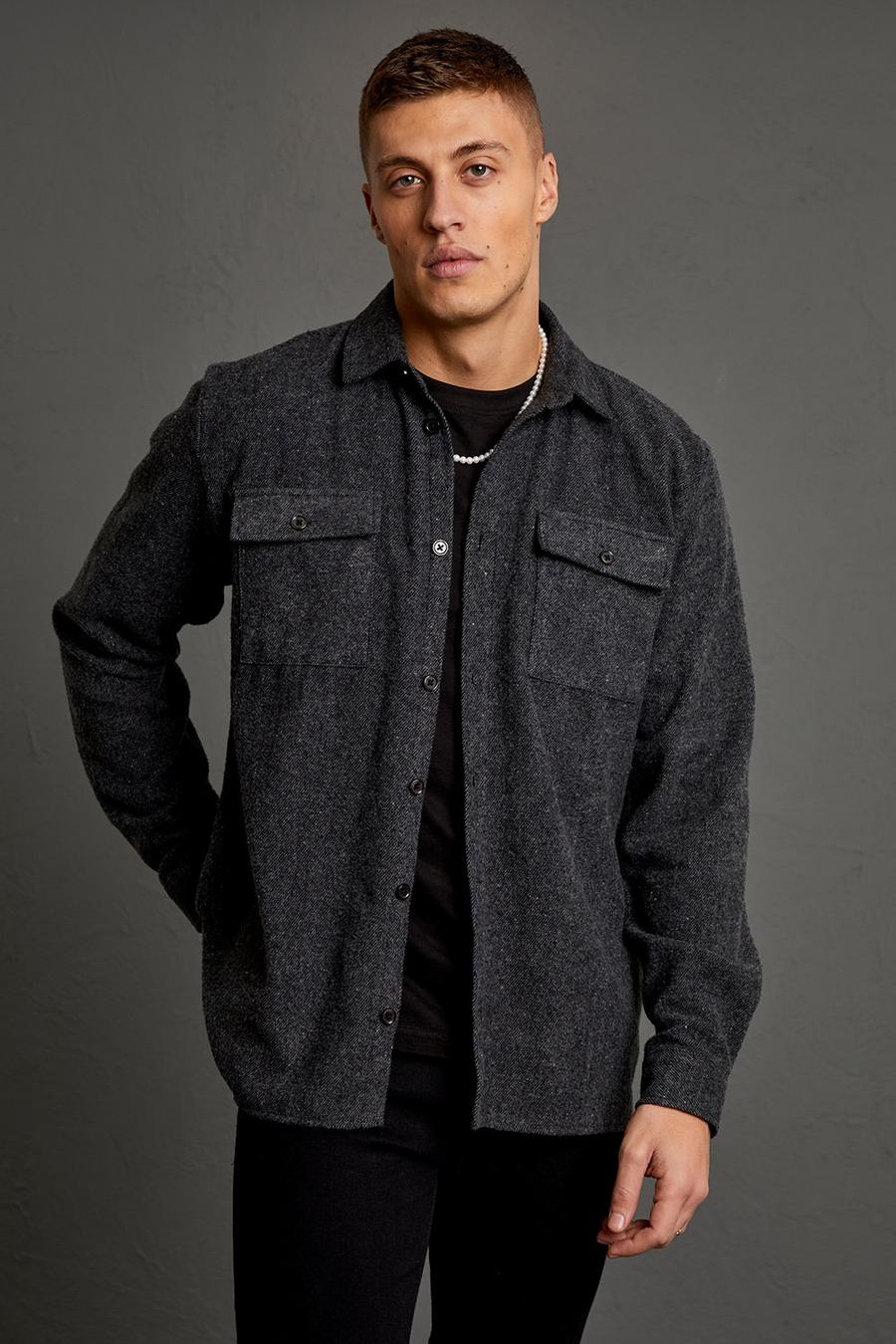 Charcoal Heavyweight Plain Flannel Overshirt image number 1