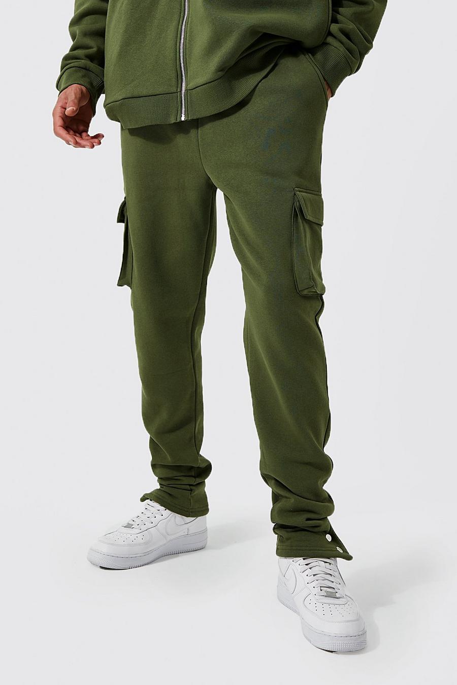 Pantaloni tuta Tall stile Cargo Slim Fit con bottoni a pressione, Khaki image number 1