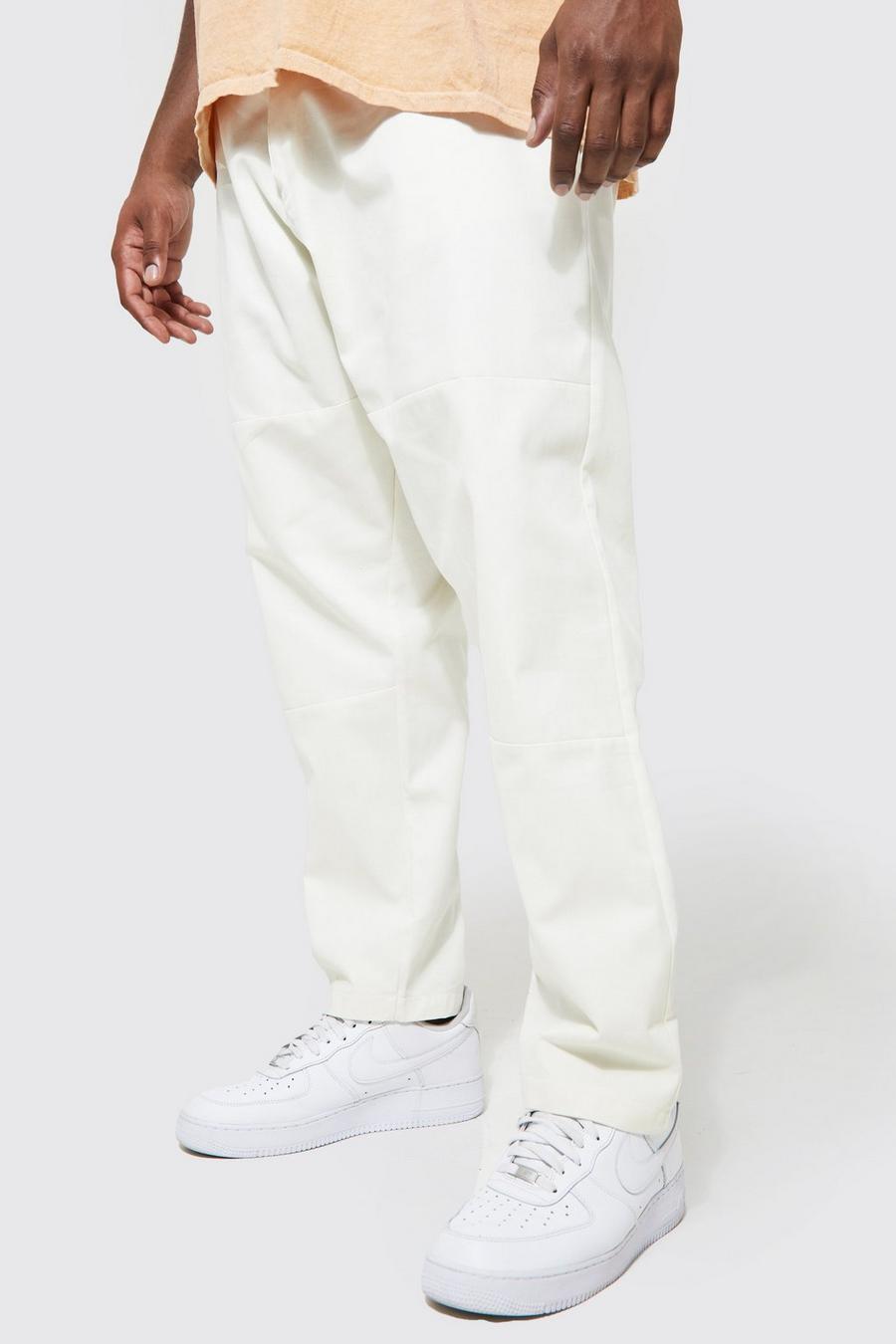 Pantaloni Plus Size in twill con gamba sottile e toppa sul ginocchio, Ecru blanco image number 1
