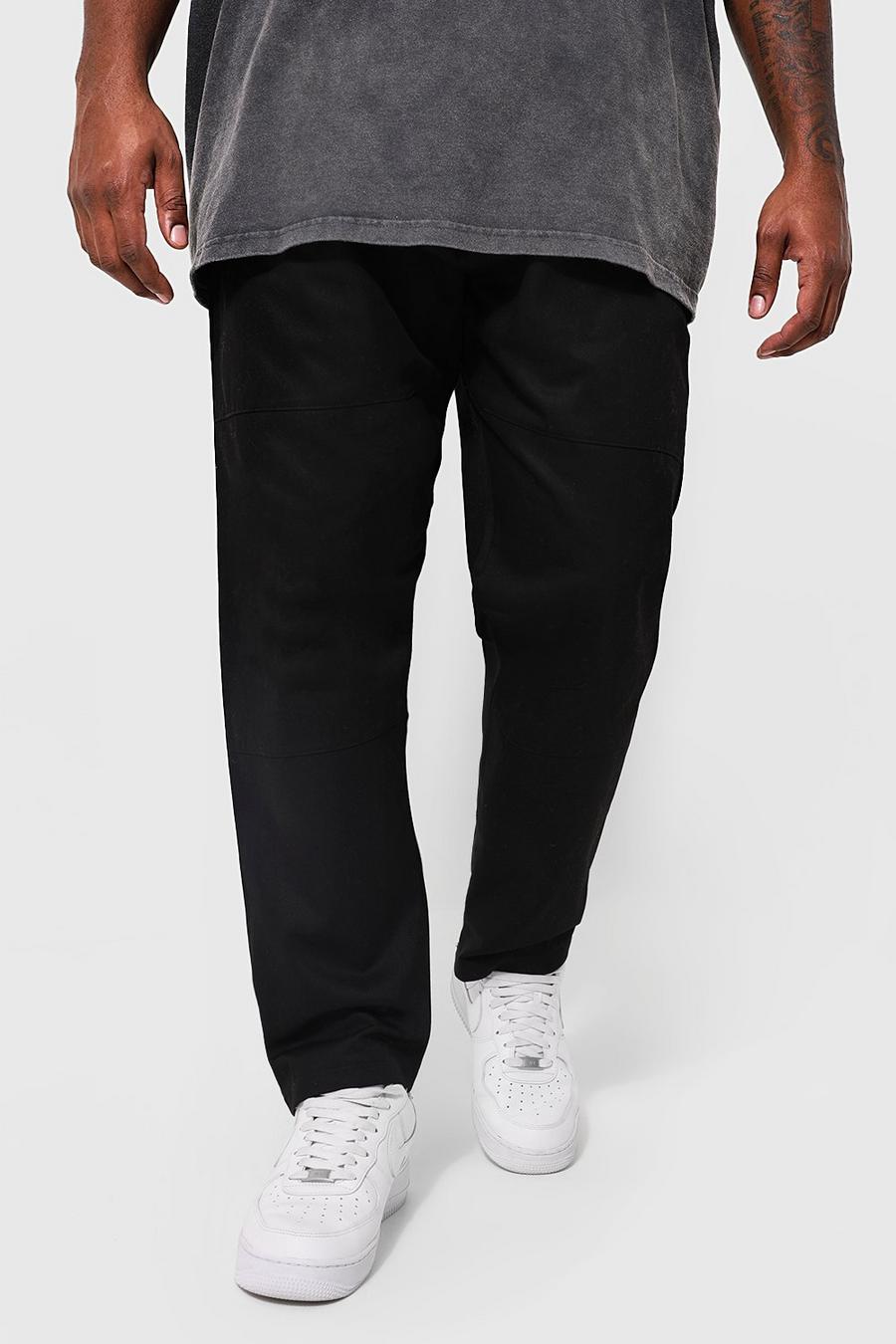 Pantaloni Plus Size in twill con gamba sottile e toppa sul ginocchio, Black nero