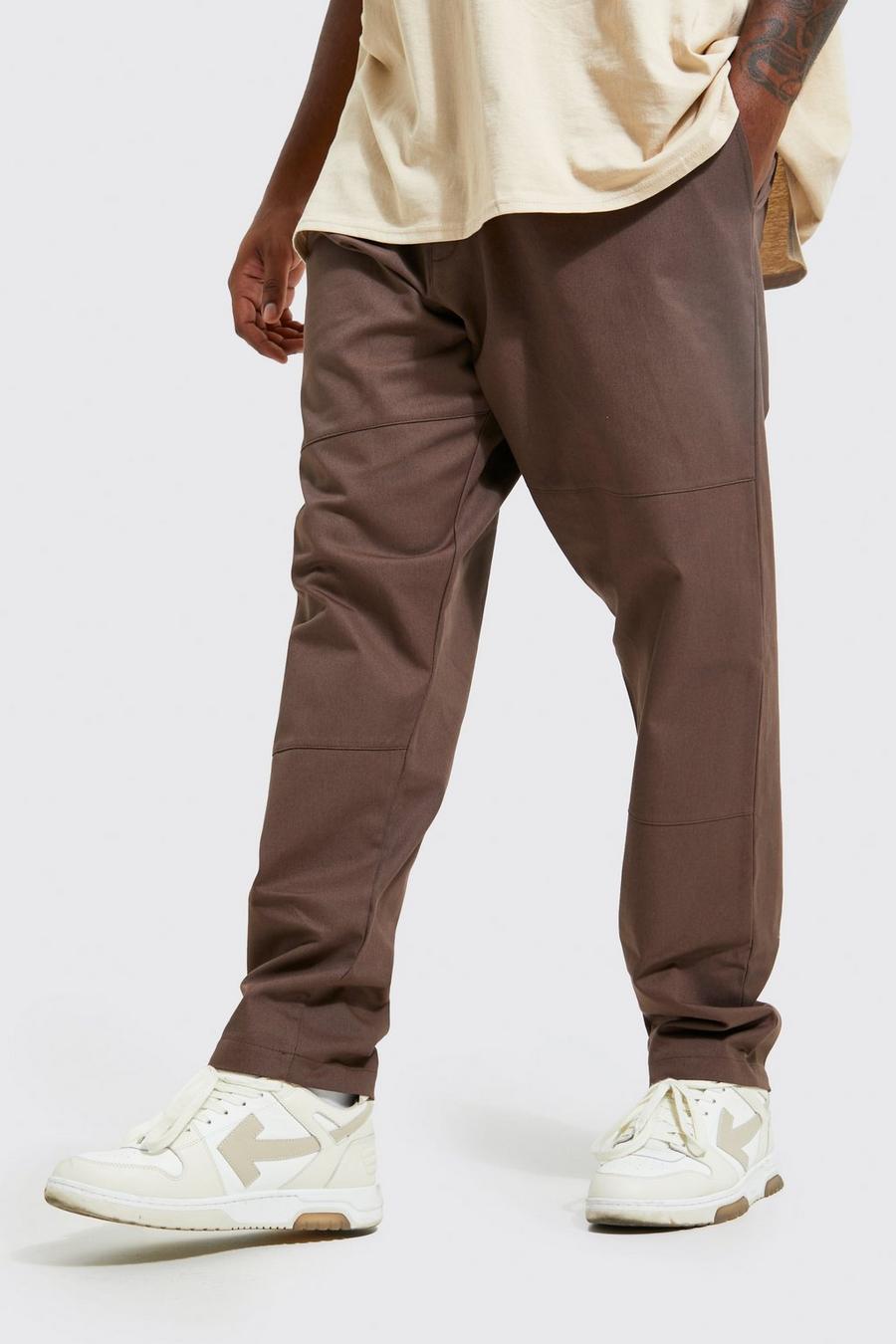 Chocolate brown Plus Twill Slim Leg Knee Patch Trouser