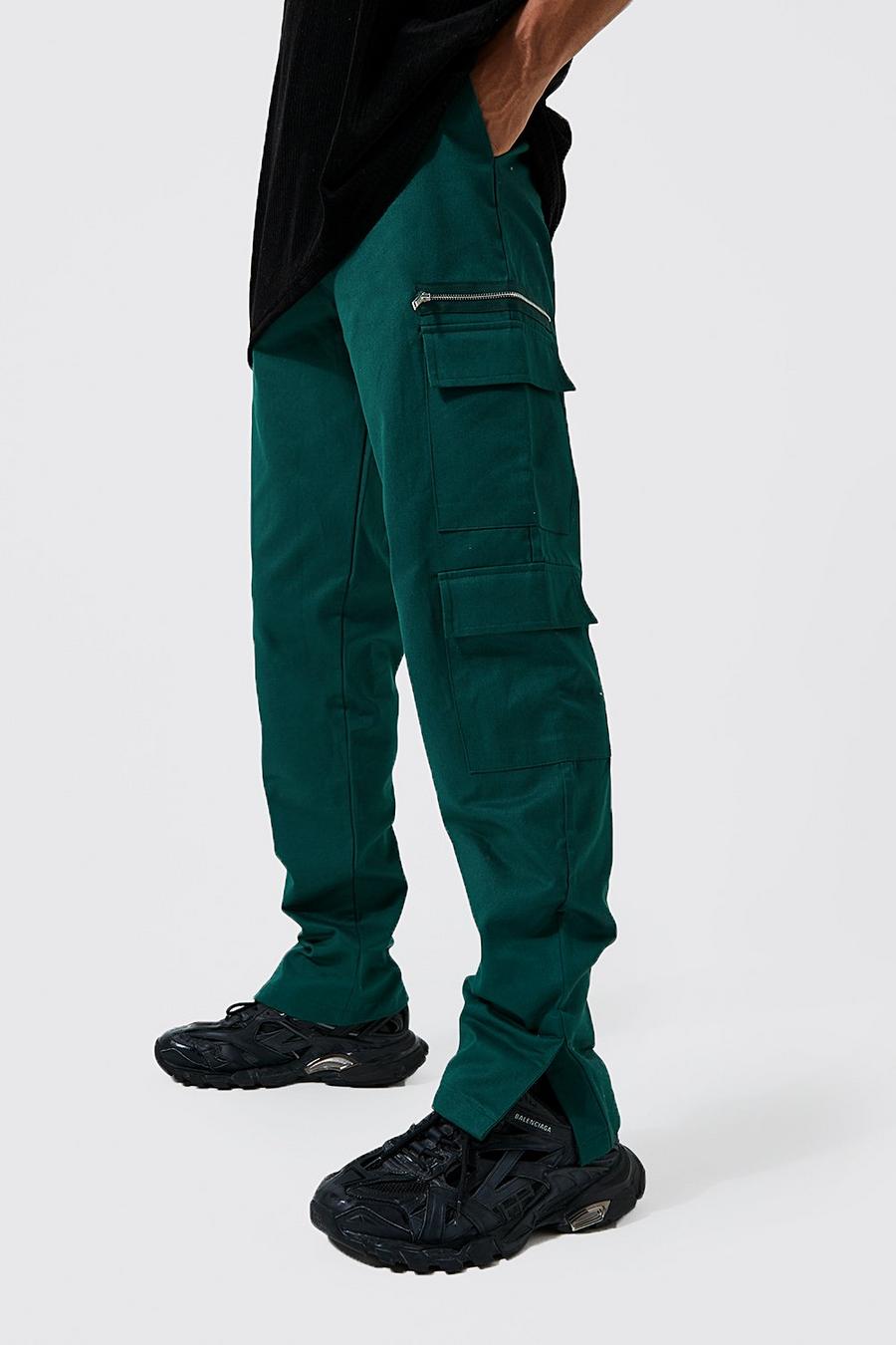 Pantalón Tall de sarga recto con bolsillos cargo, Dark green verde
