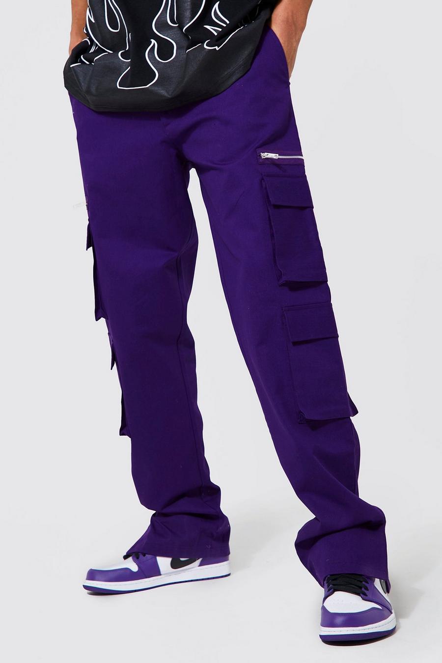 Purple Tall Twill Straight Pocket Cargo Trouser image number 1