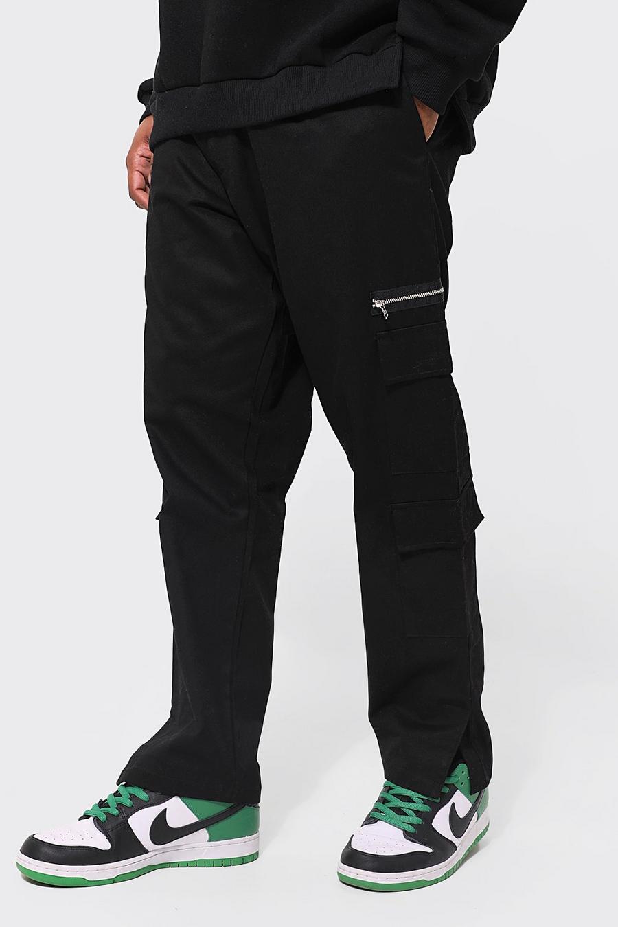Black Plus Twill Slim Multi Pocket Cargo Trouser image number 1