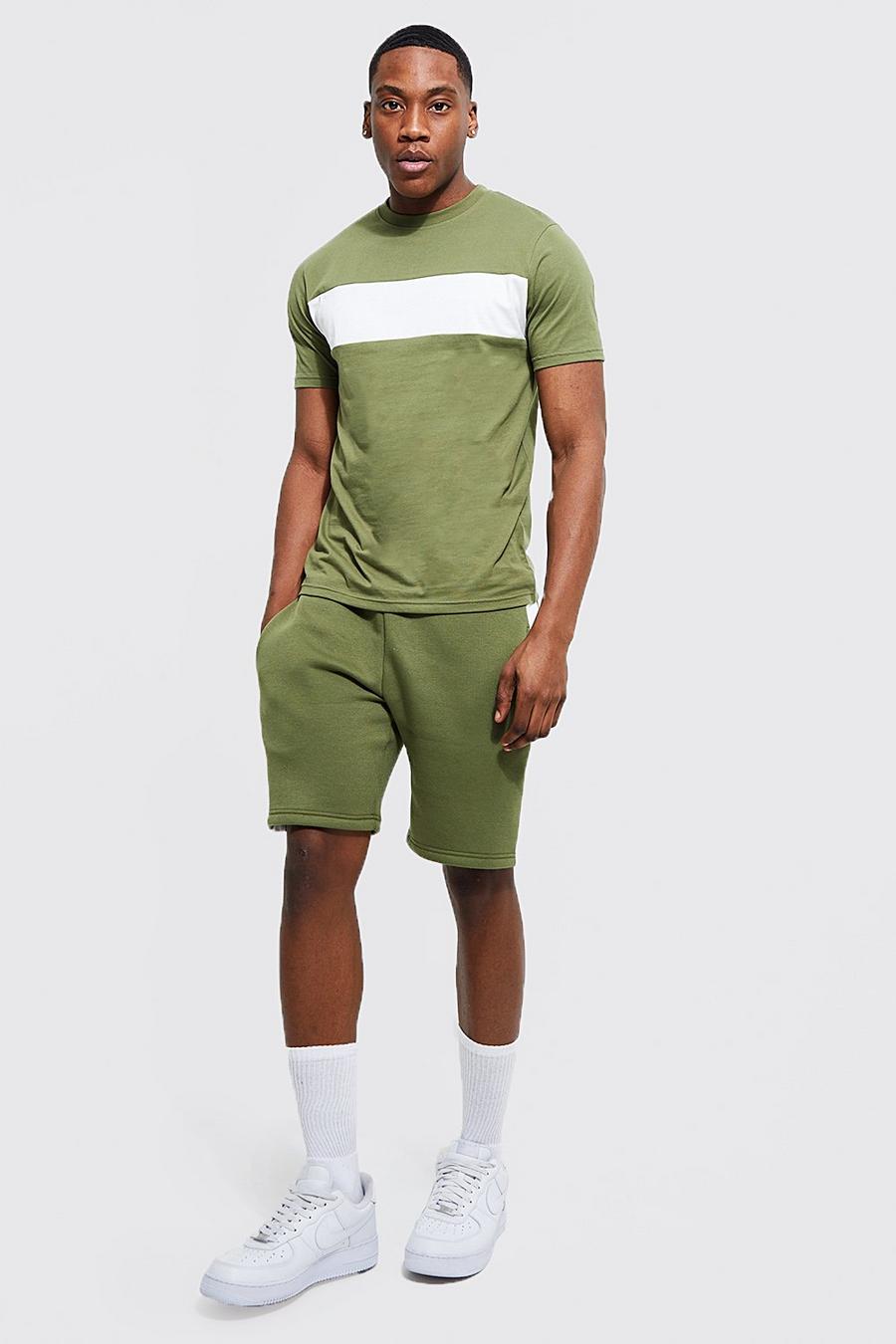 Khaki Colour Block Short Set image number 1