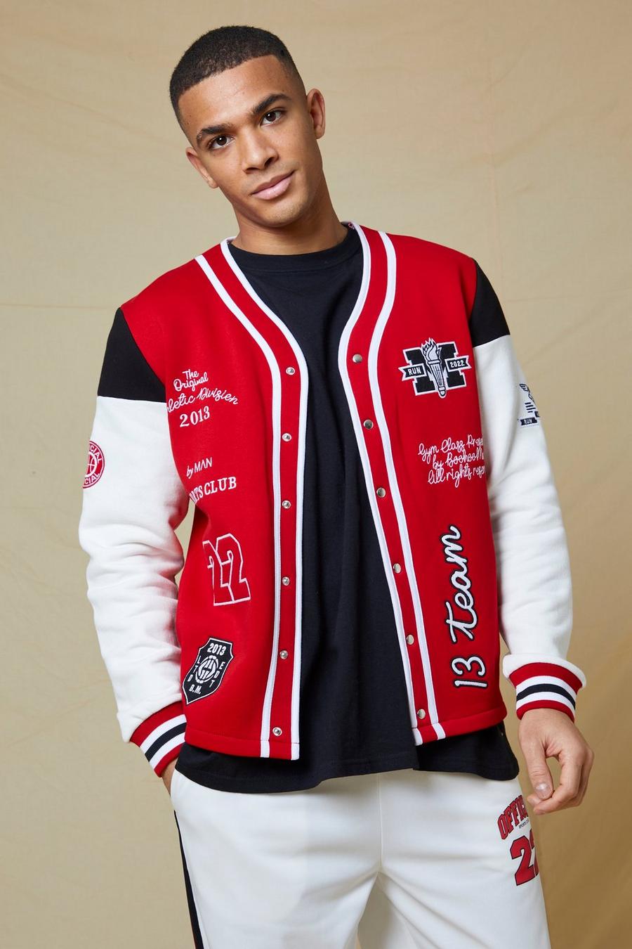 Red rosso Athletics Jersey Straight Hem Bomber image number 1