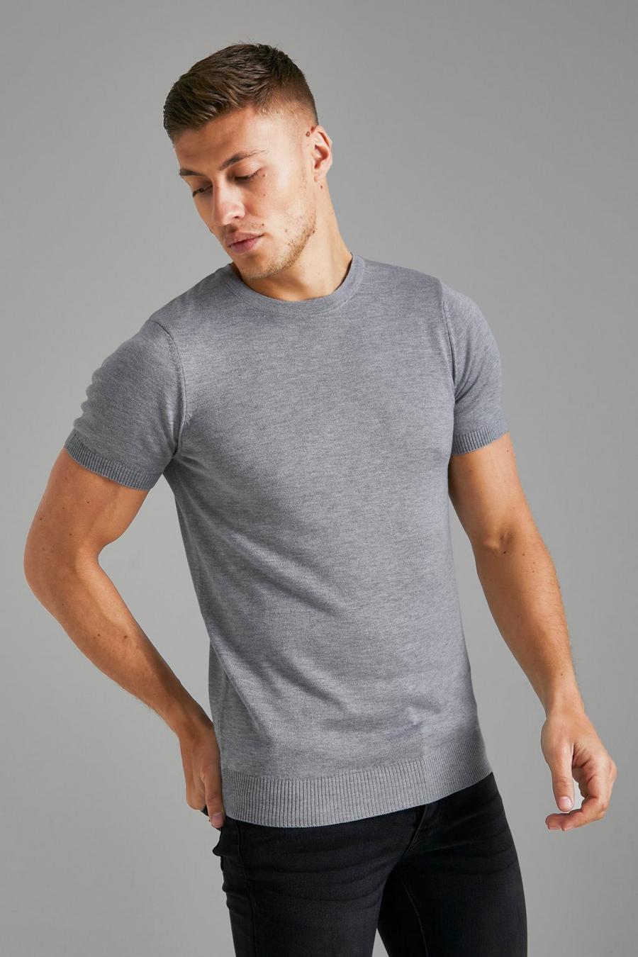 Camiseta básica reciclada de punto, Grey marl grigio