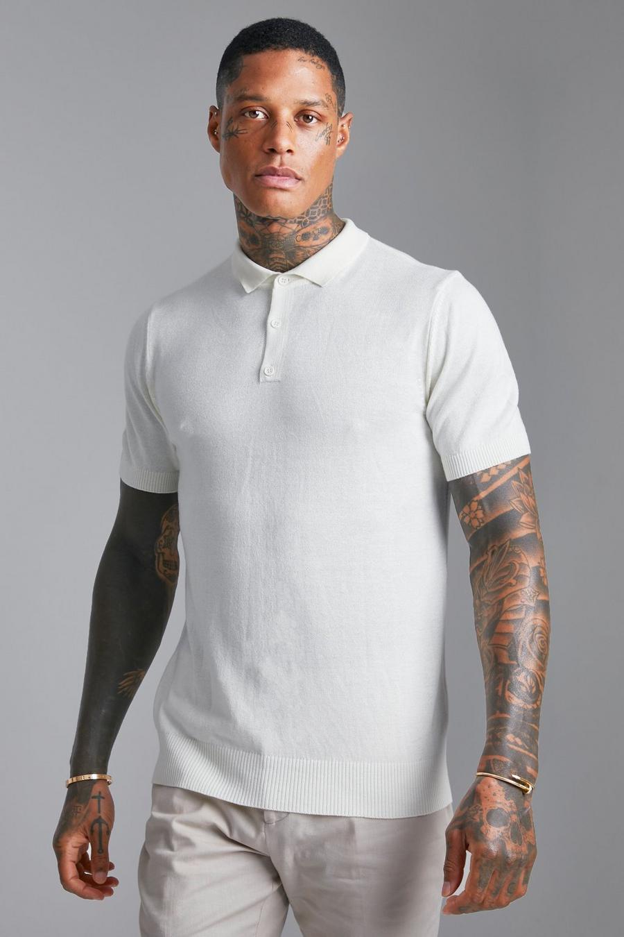 Cream blanc Short Sleeve Knitted Polo image number 1
