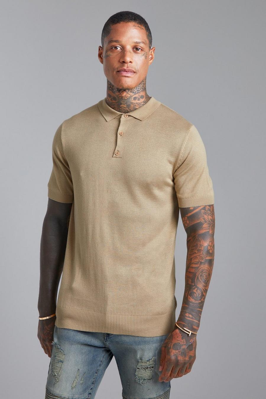 Camel beige Short Sleeve Knitted Polo