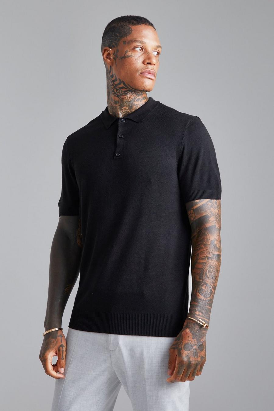 Black svart Recycled Short Sleeve Knitted Polo