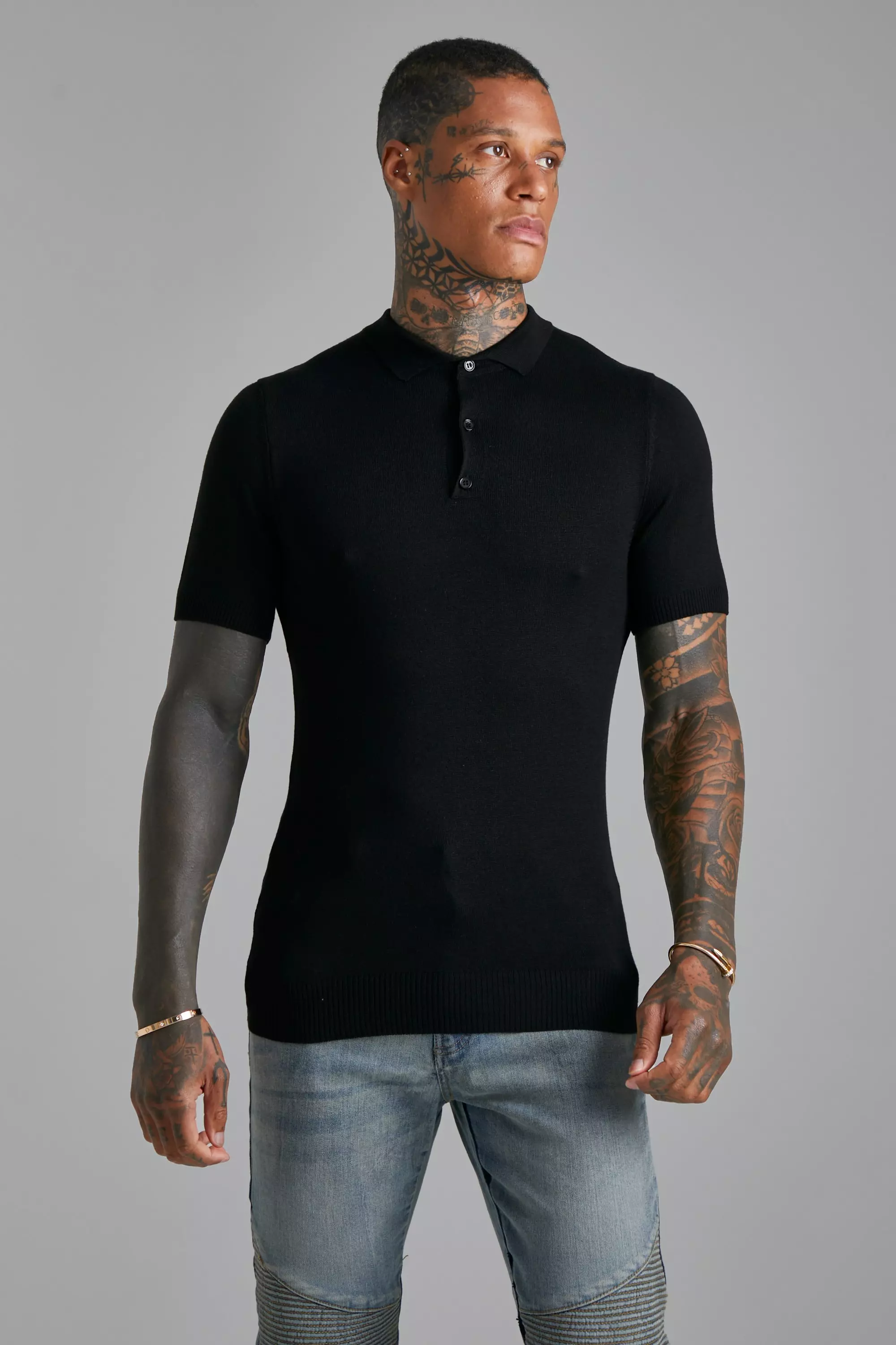 Muscle fit knitted polo hotsell