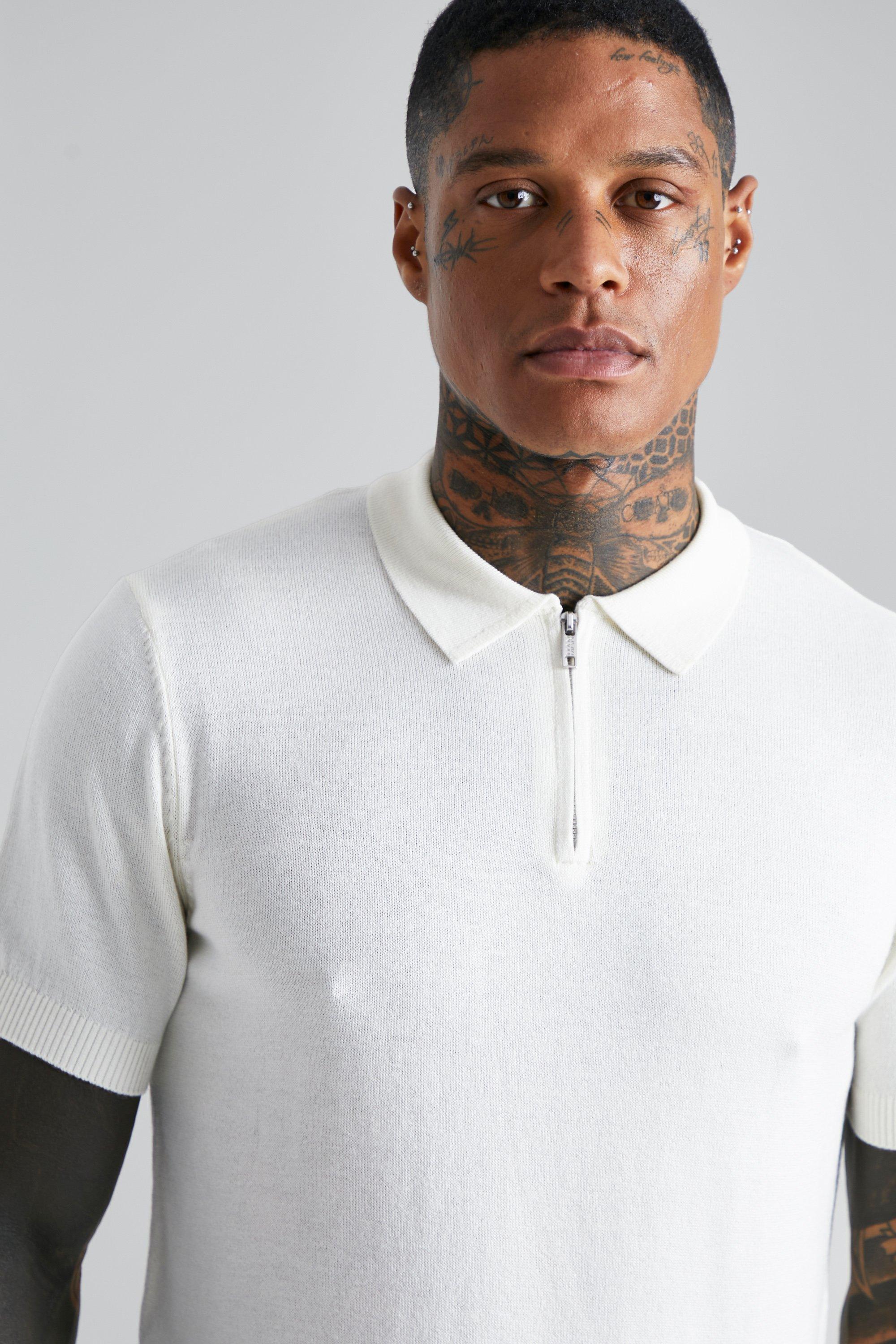 Polo a maniche corte in maglia con zip corta boohoo IT