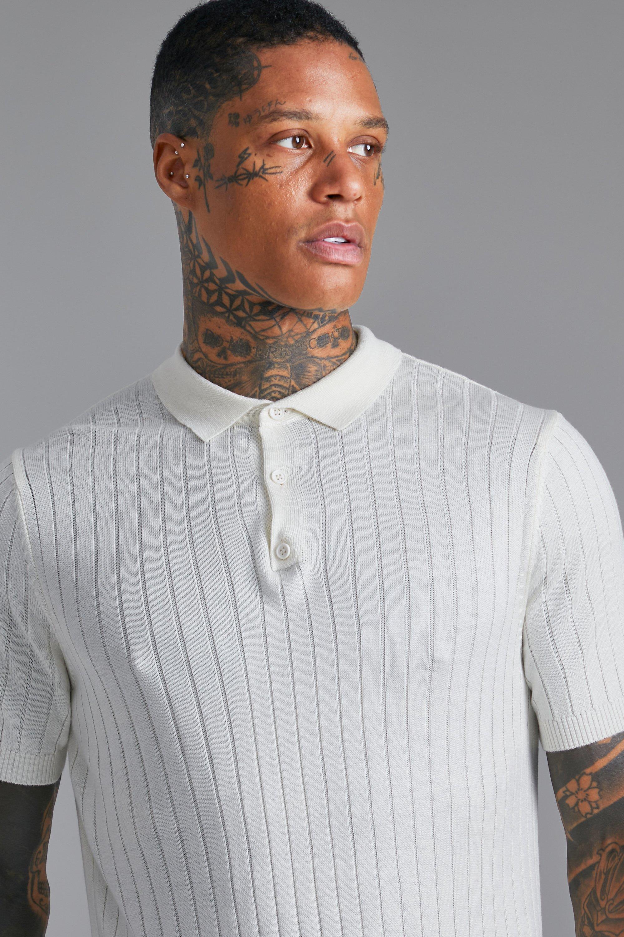 ASOS DESIGN Knitted Ribbed Polo Shirt In White